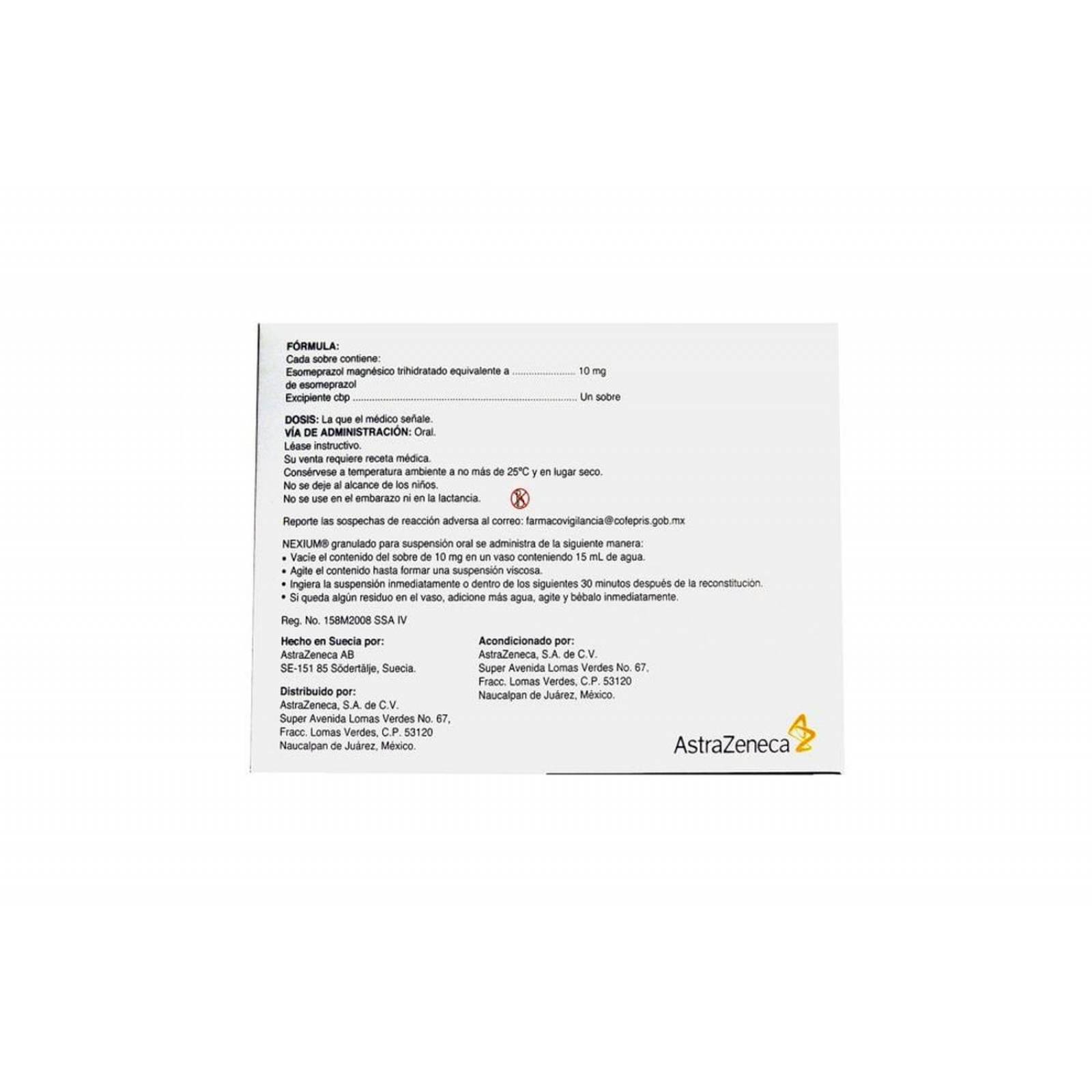 Nexium 10 mg Granulado Pediátrico Caja Con 28 Sobres 