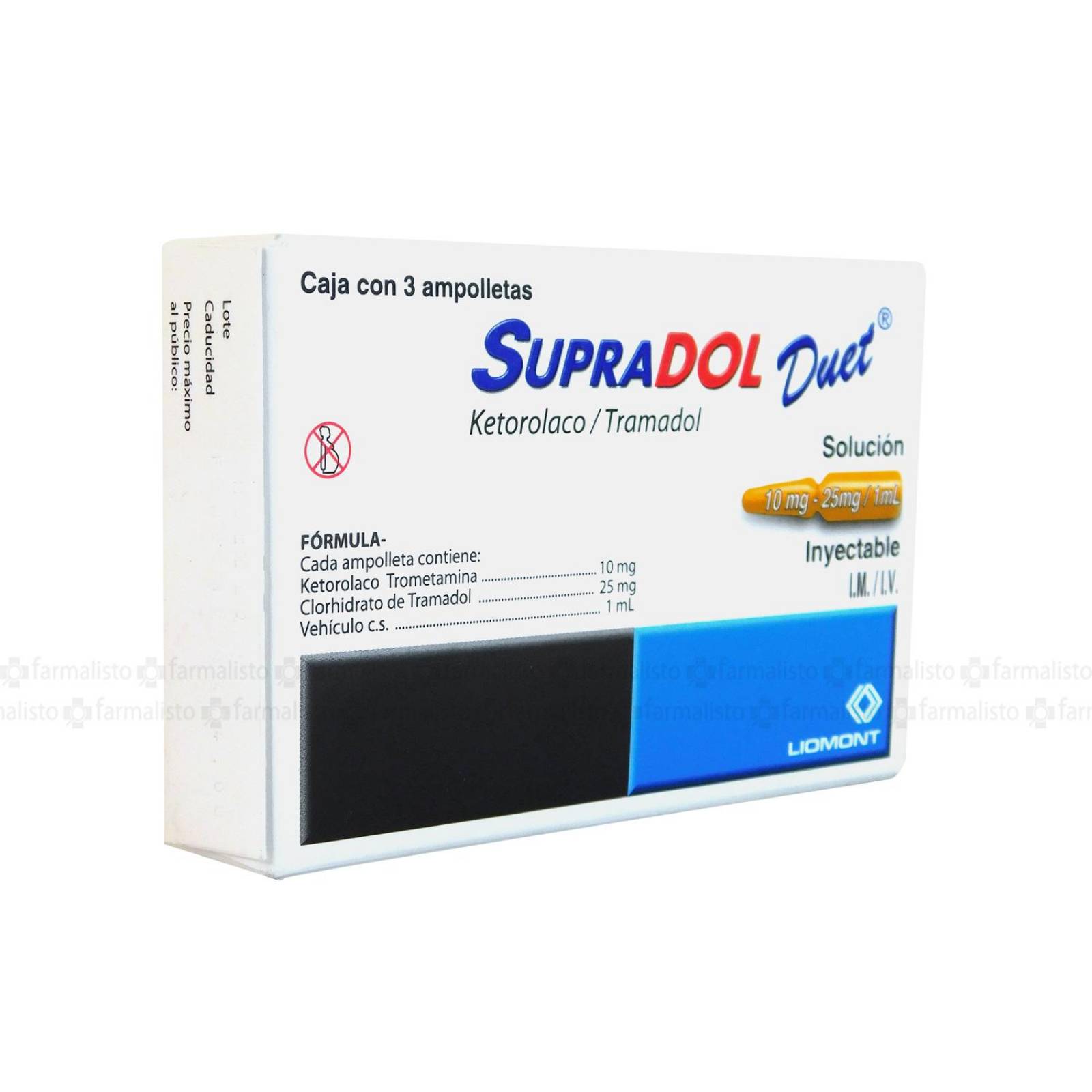 Supradol Duet 10 mg / 25 mg Caja Con 3 Ampolletas Con 1 mL 
