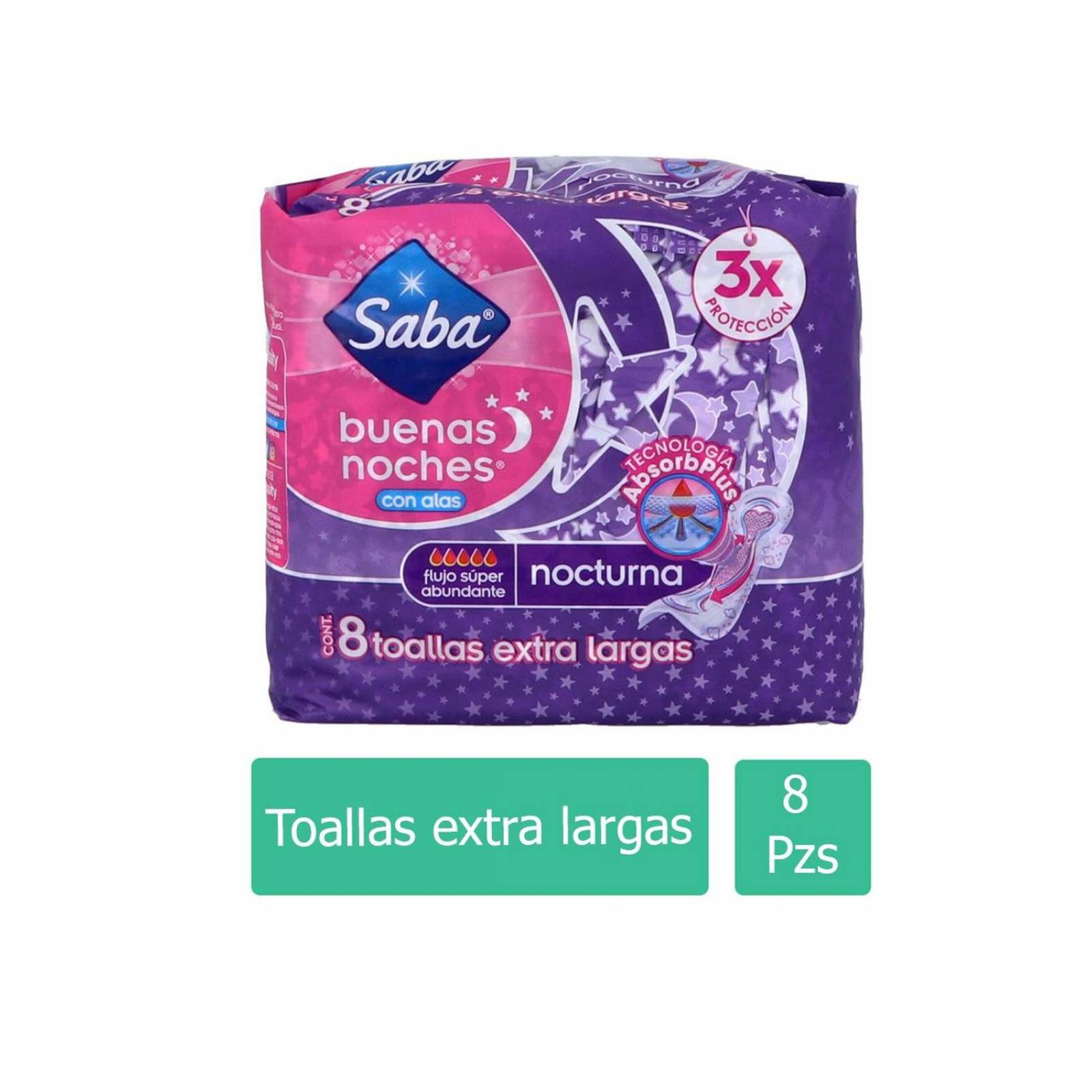 SABA BUENAS NOCHES CON ALAS PAQUETE CON 8 TOALLAS 