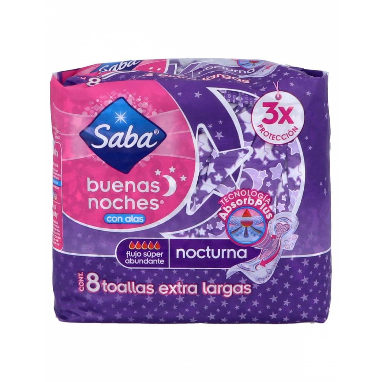 SABA BUENAS NOCHES CON ALAS PAQUETE CON 8 TOALLAS 