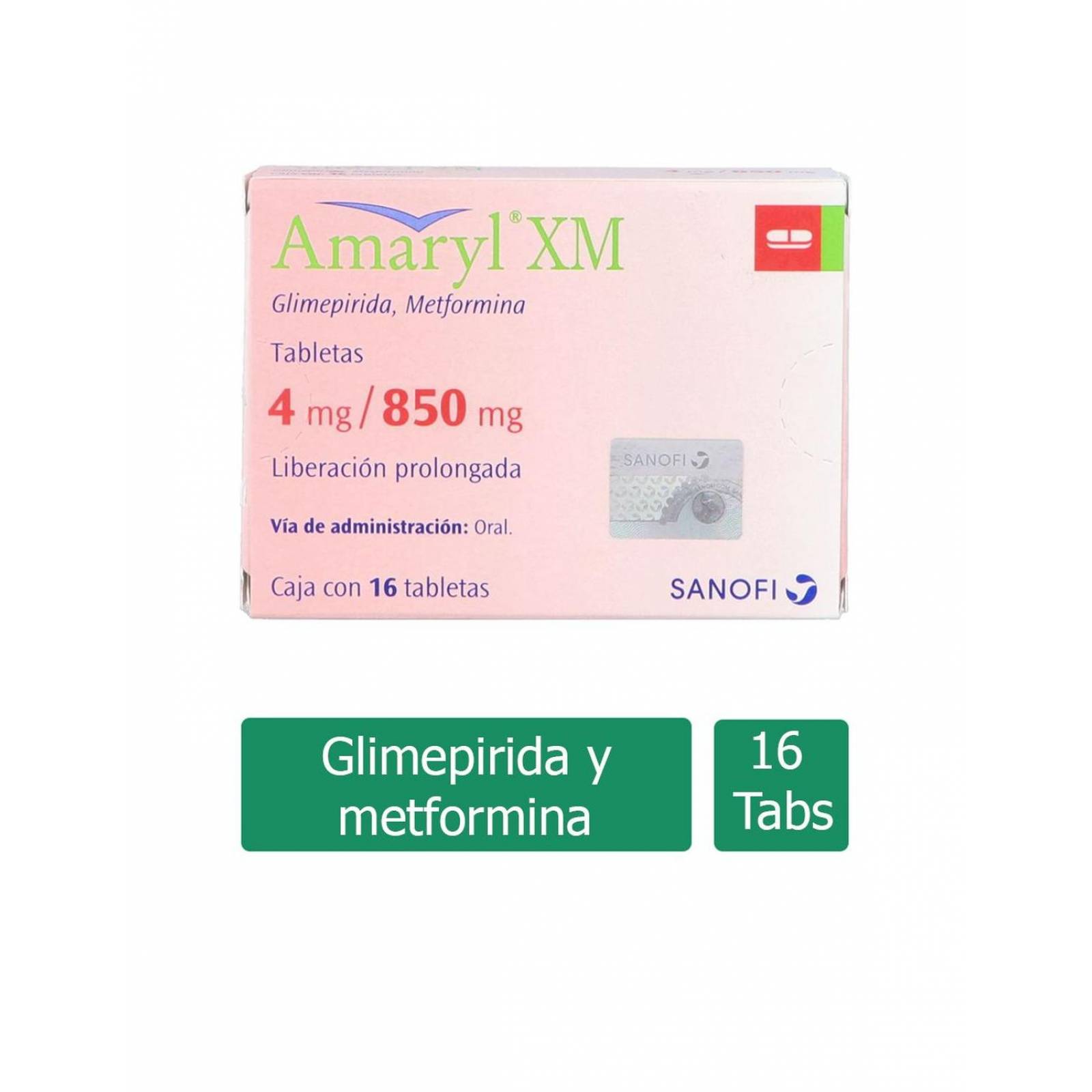Amaryl XM 4 mg / 850 mg Caja Con 16 Tabletas 