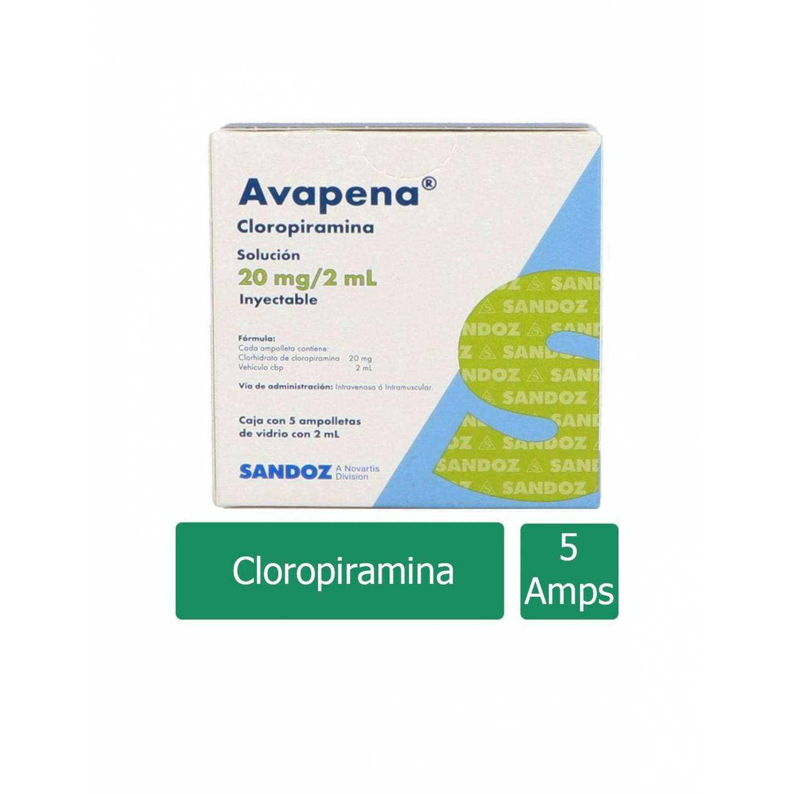 Avapena 20 mg Caja Con 5 Ampolletas de 2 mL 