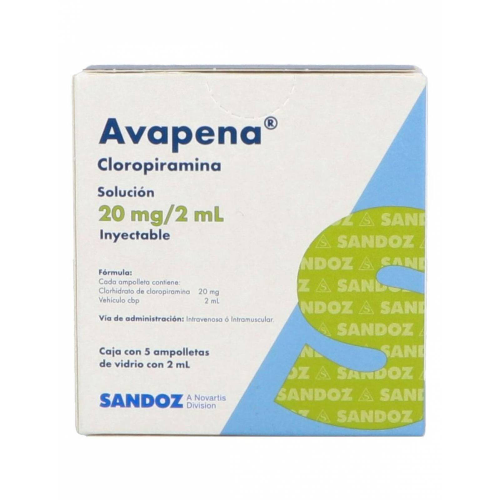 Avapena 20 mg Caja Con 5 Ampolletas de 2 mL 