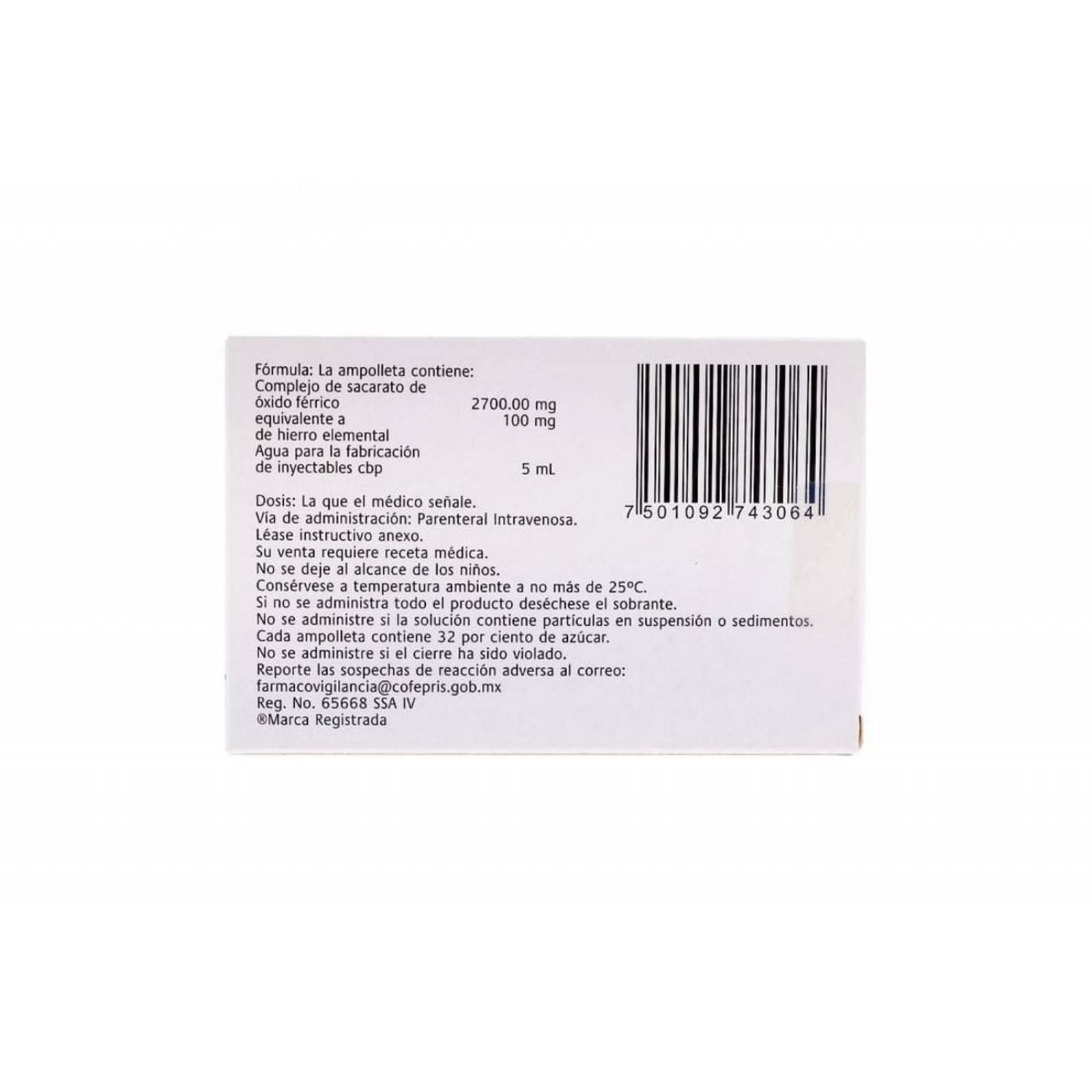 Venoferrum 100mg/5mL Caja Con 1 Ampolleta De 5mL 