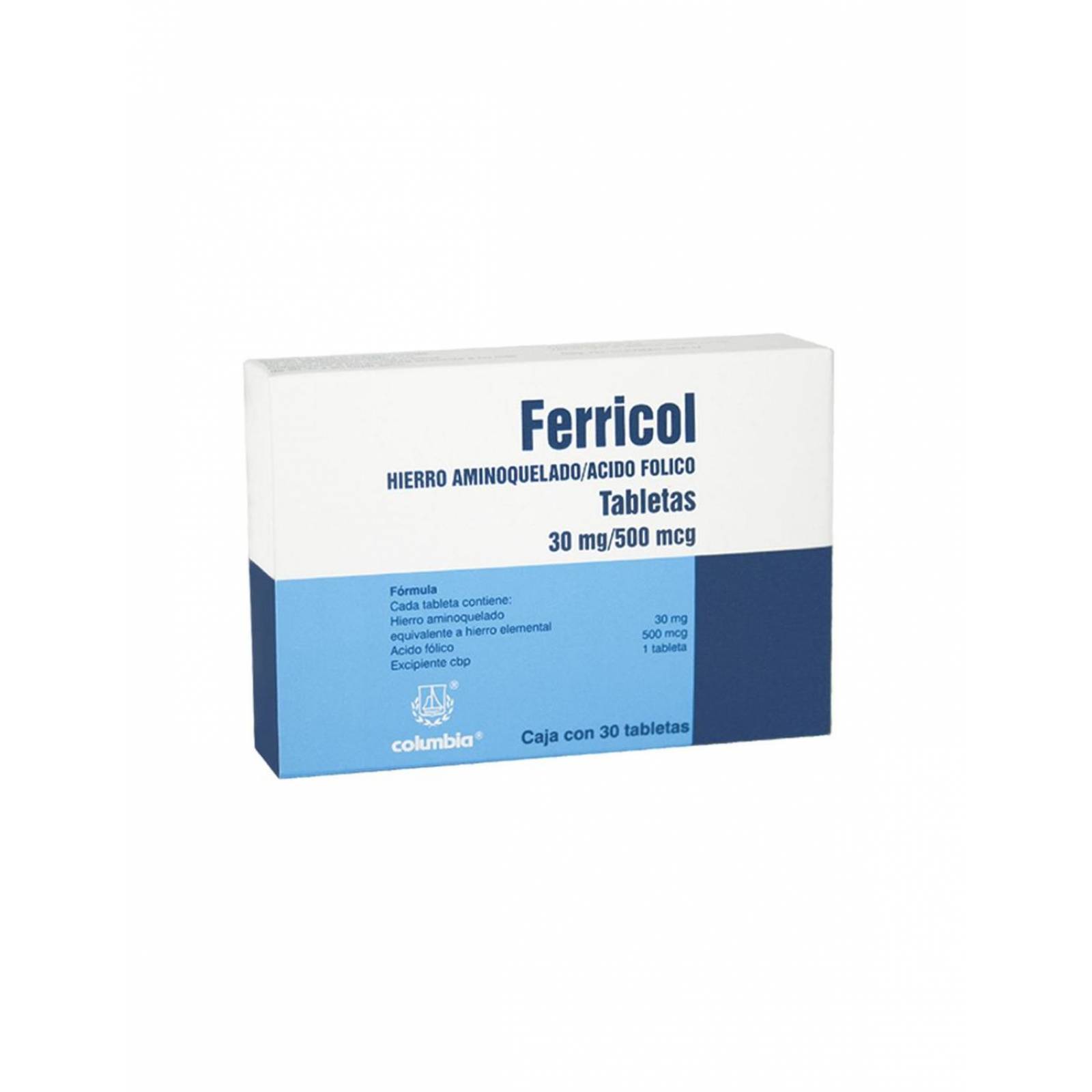 Ferricol 30 mg / 500 Mcg Caja Con 30 Tabletas 