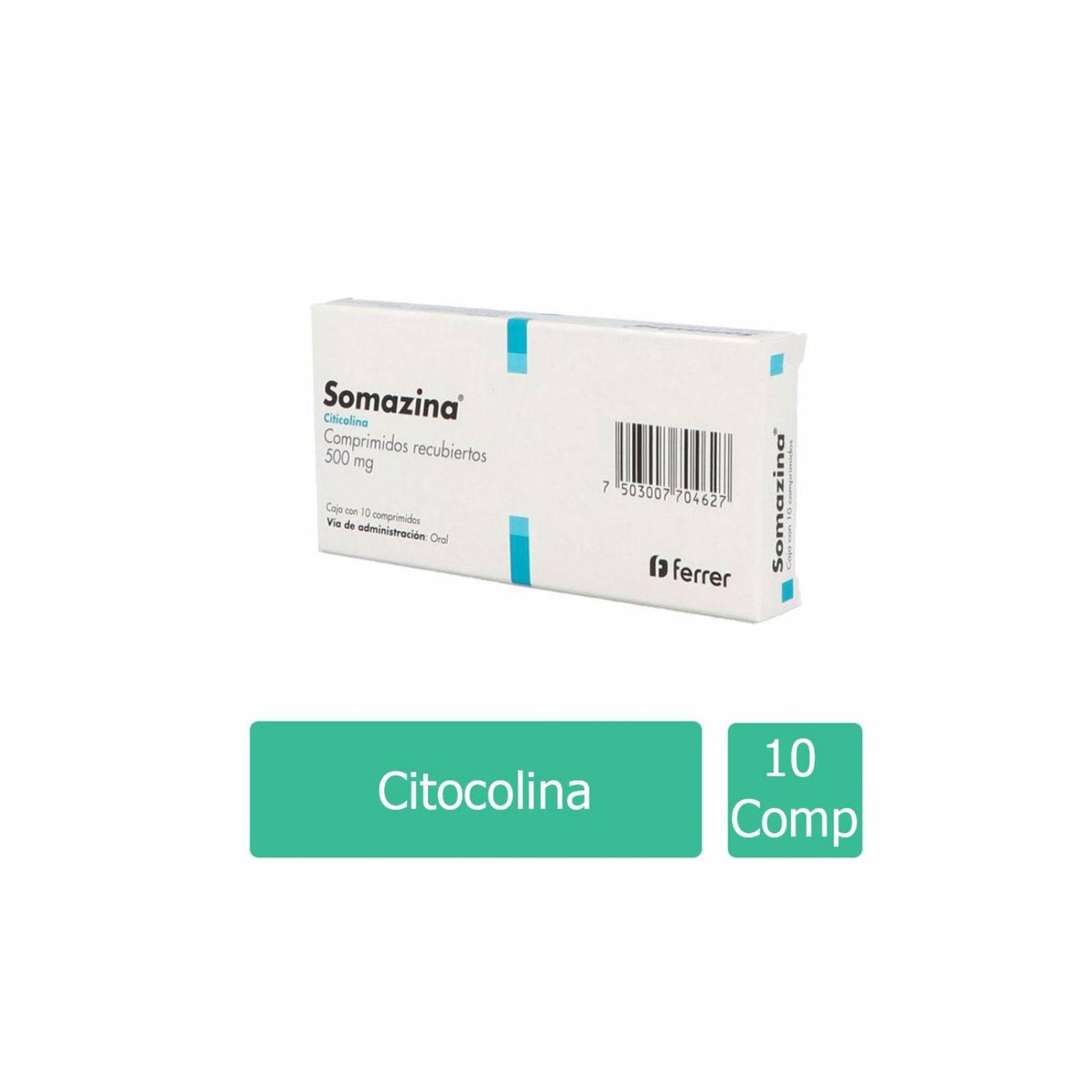 Somazina 500 mg Caja Con 10 Comprimidos Recubiertos 