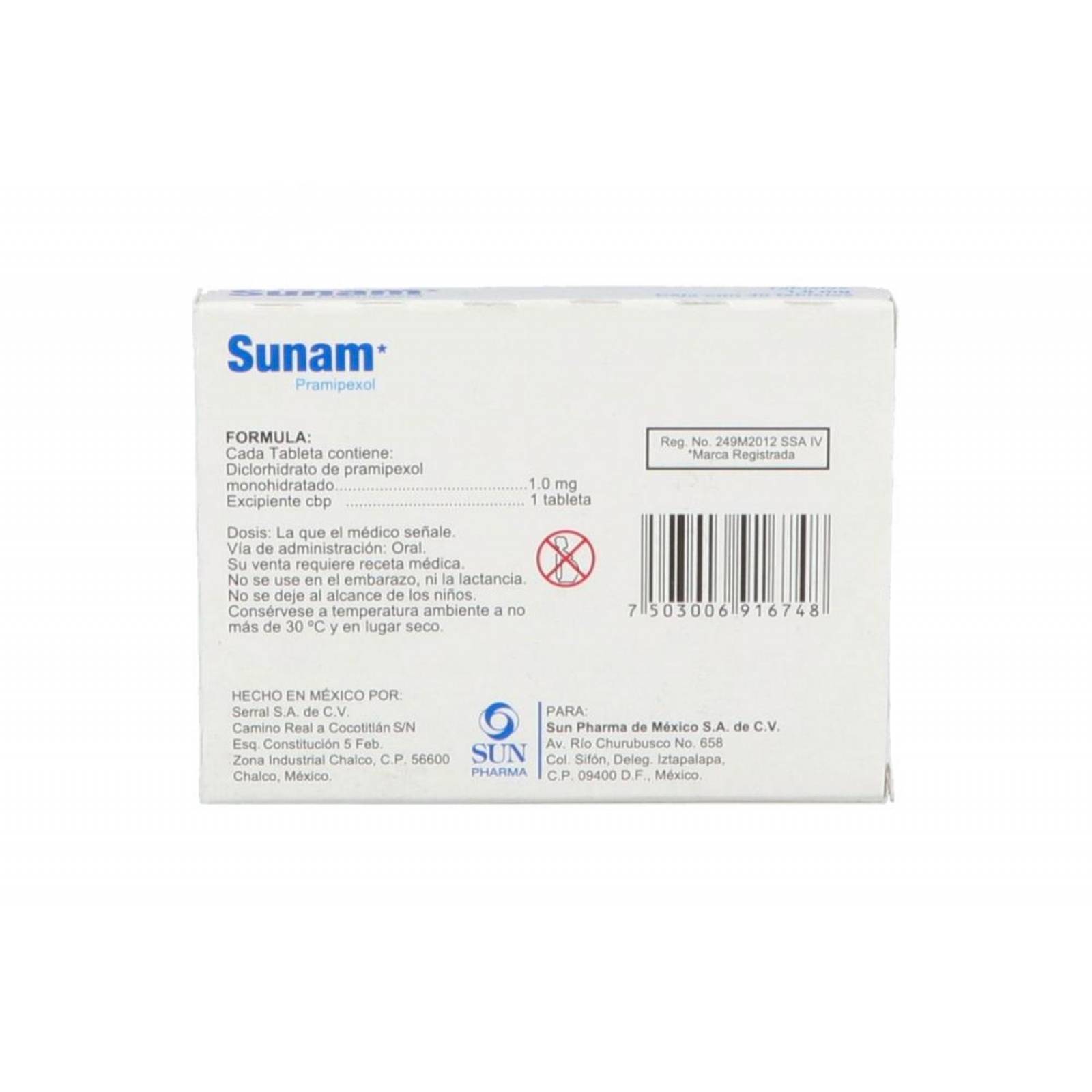 Sunam 1.0 mg Caja con 30 Tabletas 