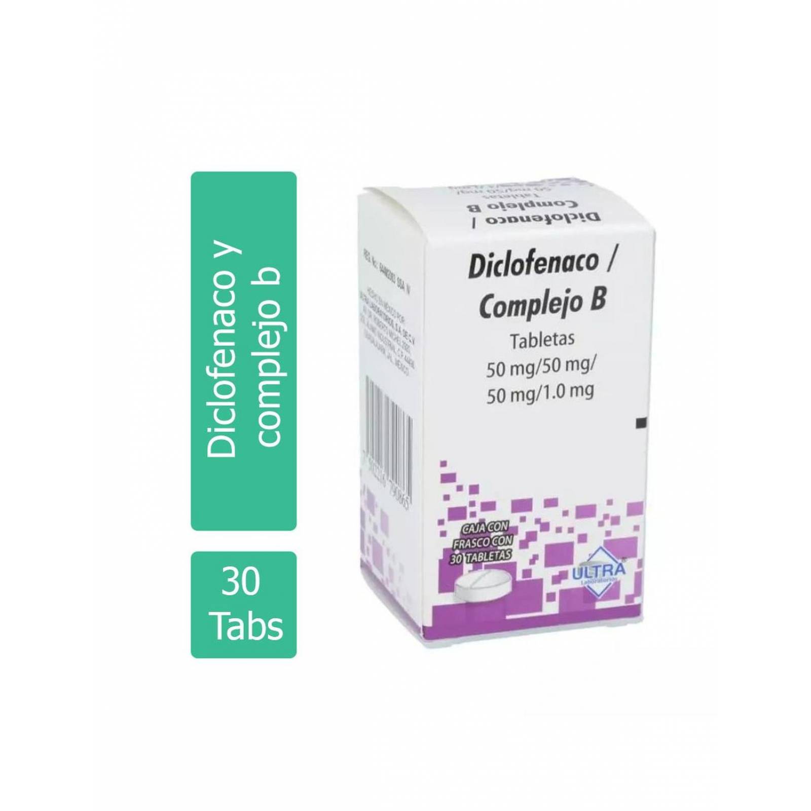 Diclofenaco / Complejo B 50 mg / 50 mg / 50 mg / 1 mg Caja Con Frasco Con 30 Tabletas 