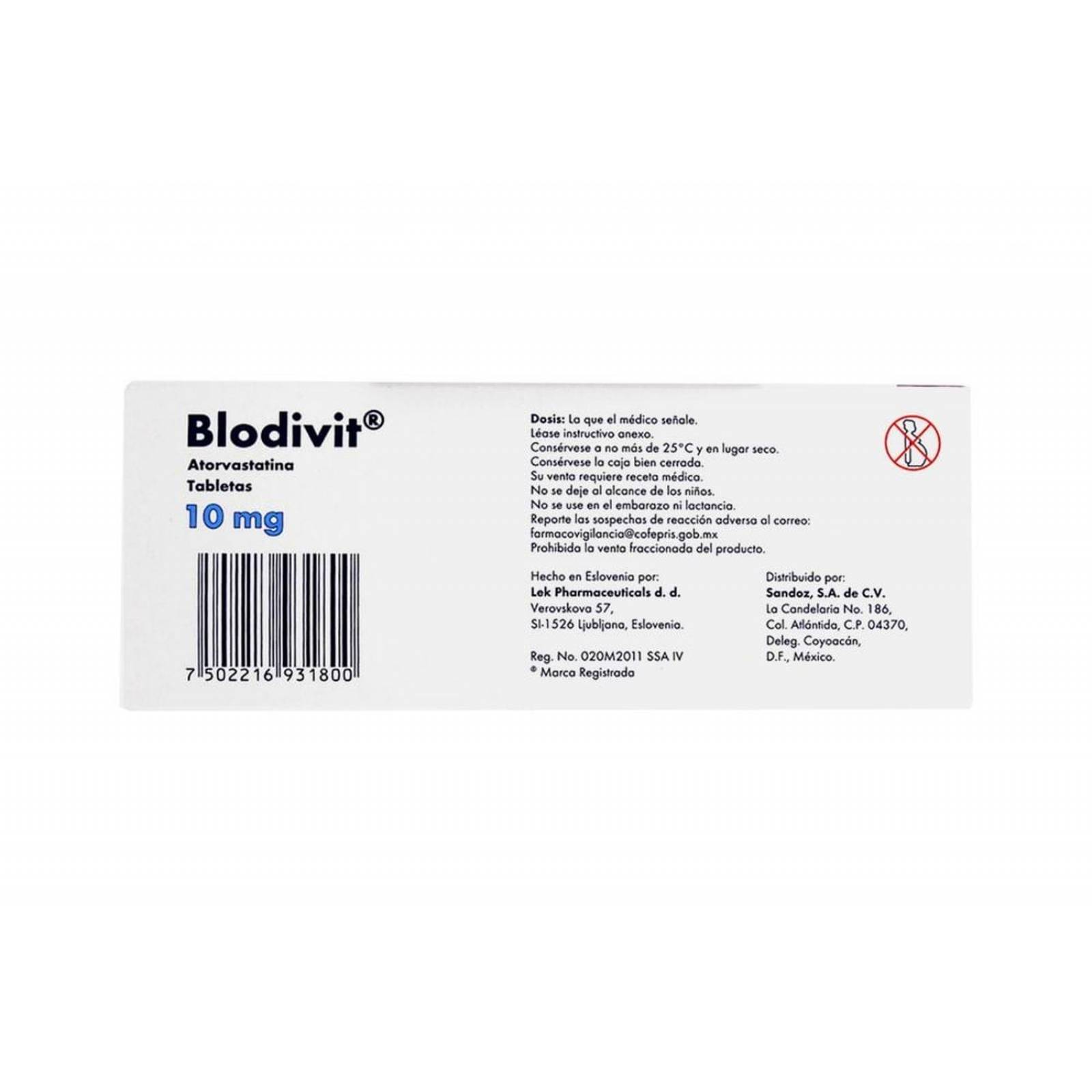 Blodivit 10 mg Caja con 30 Tabletas 