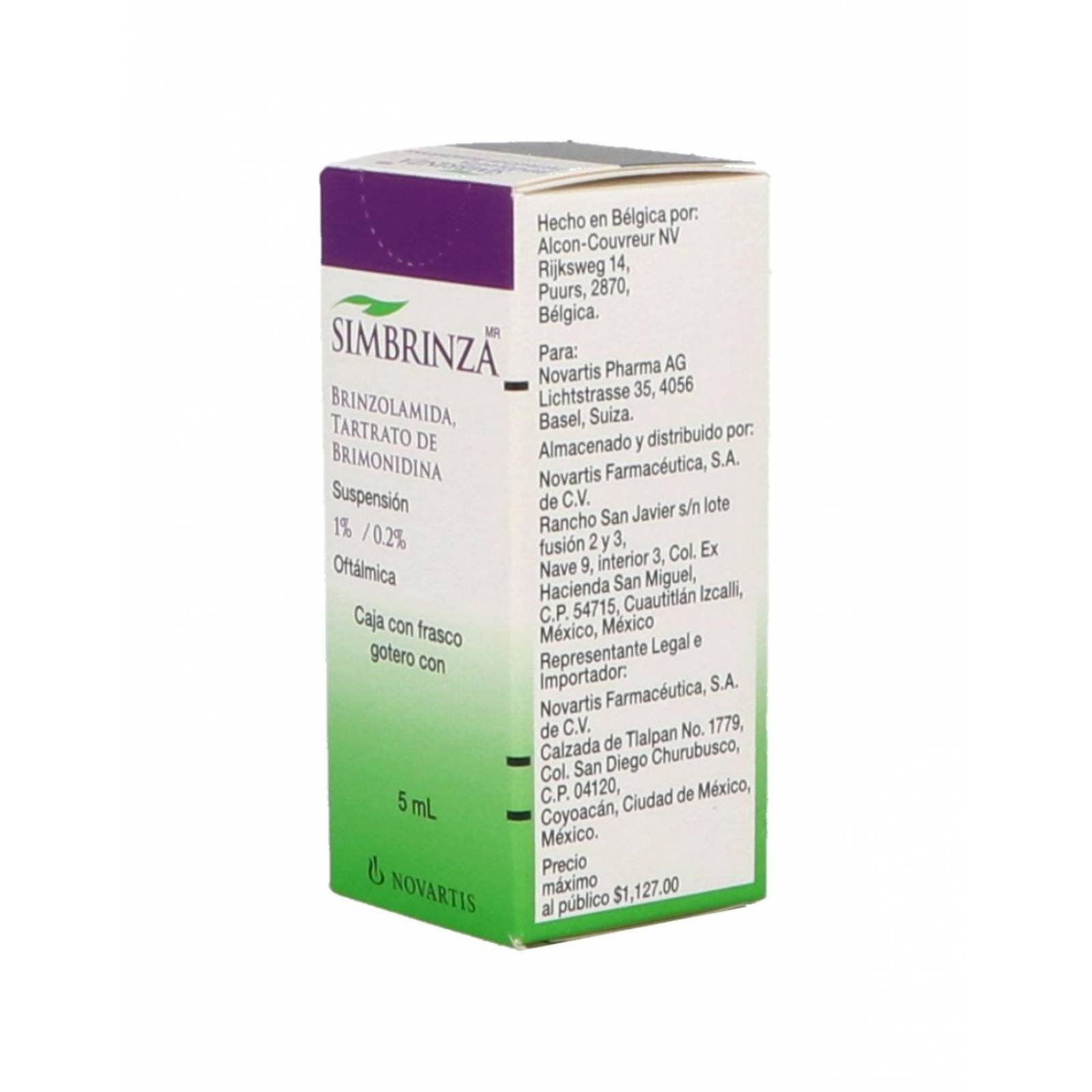 Simbrinza 1 mg / 0.2% Suspensión Oftalmica Caja Con Frasco Gotero 5 mL 