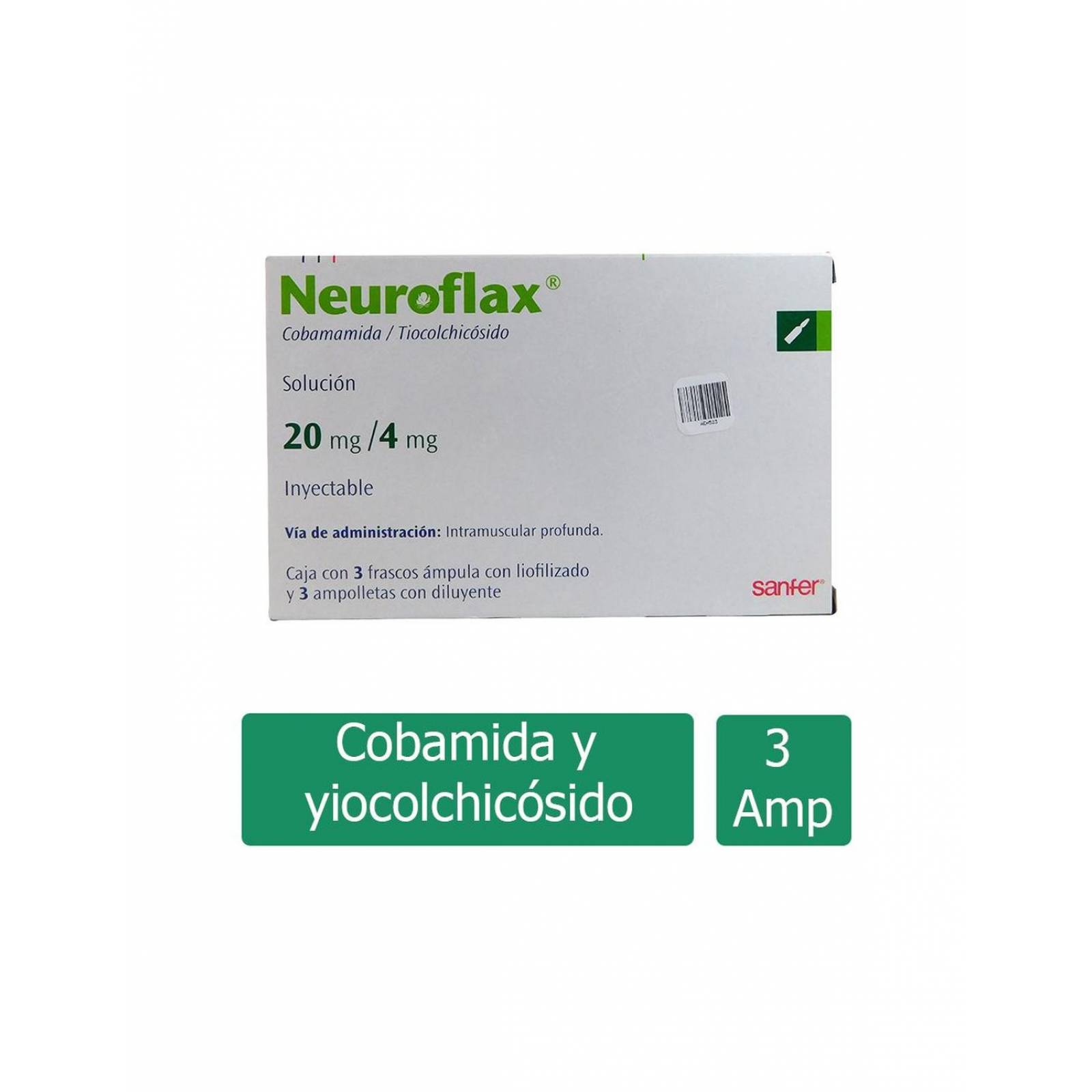 Neuroflax 20mg/4mL Caja x 3 ámpulas + 3 ampolletas con Diluyente. 