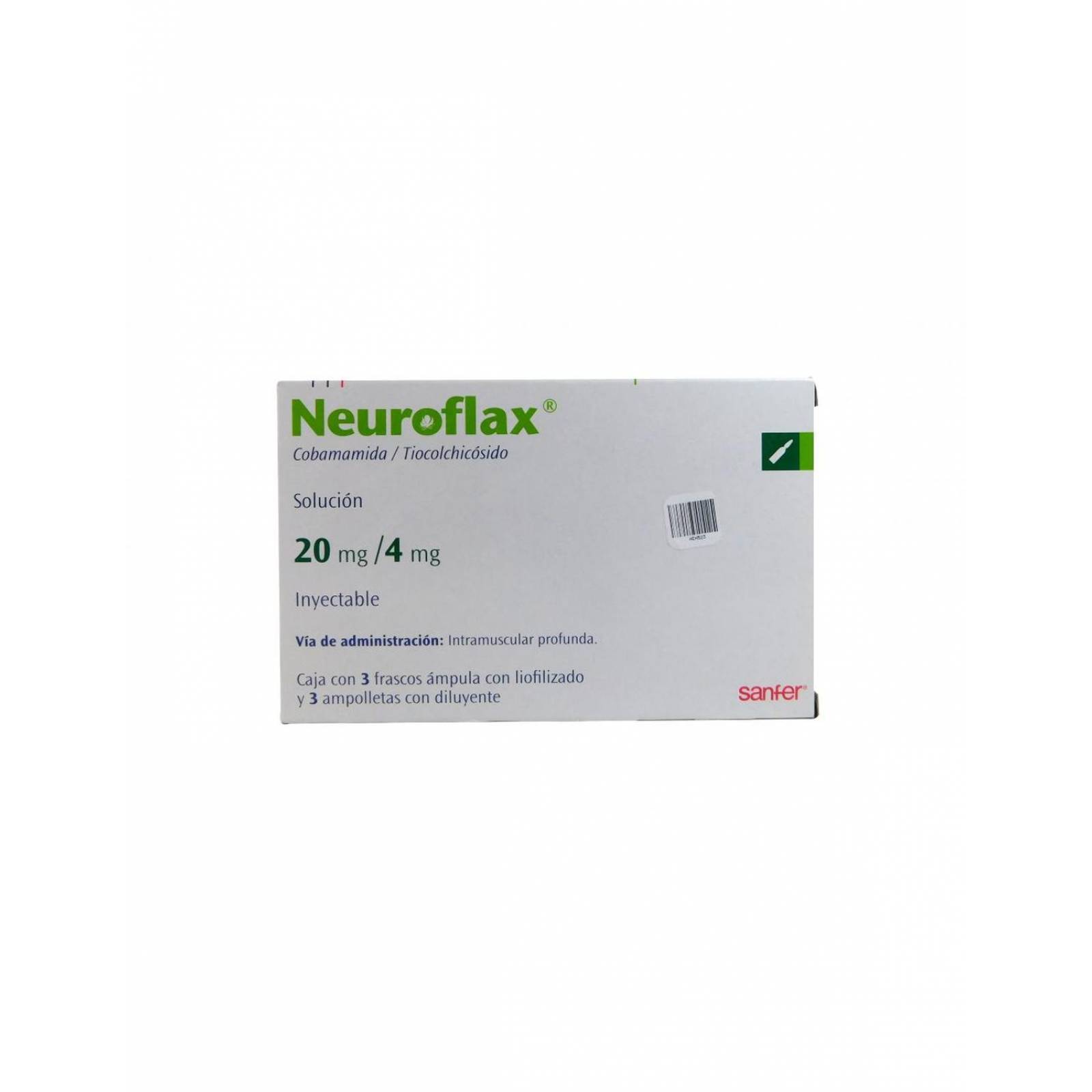 Neuroflax 20mg/4mL Caja x 3 ámpulas + 3 ampolletas con Diluyente. 