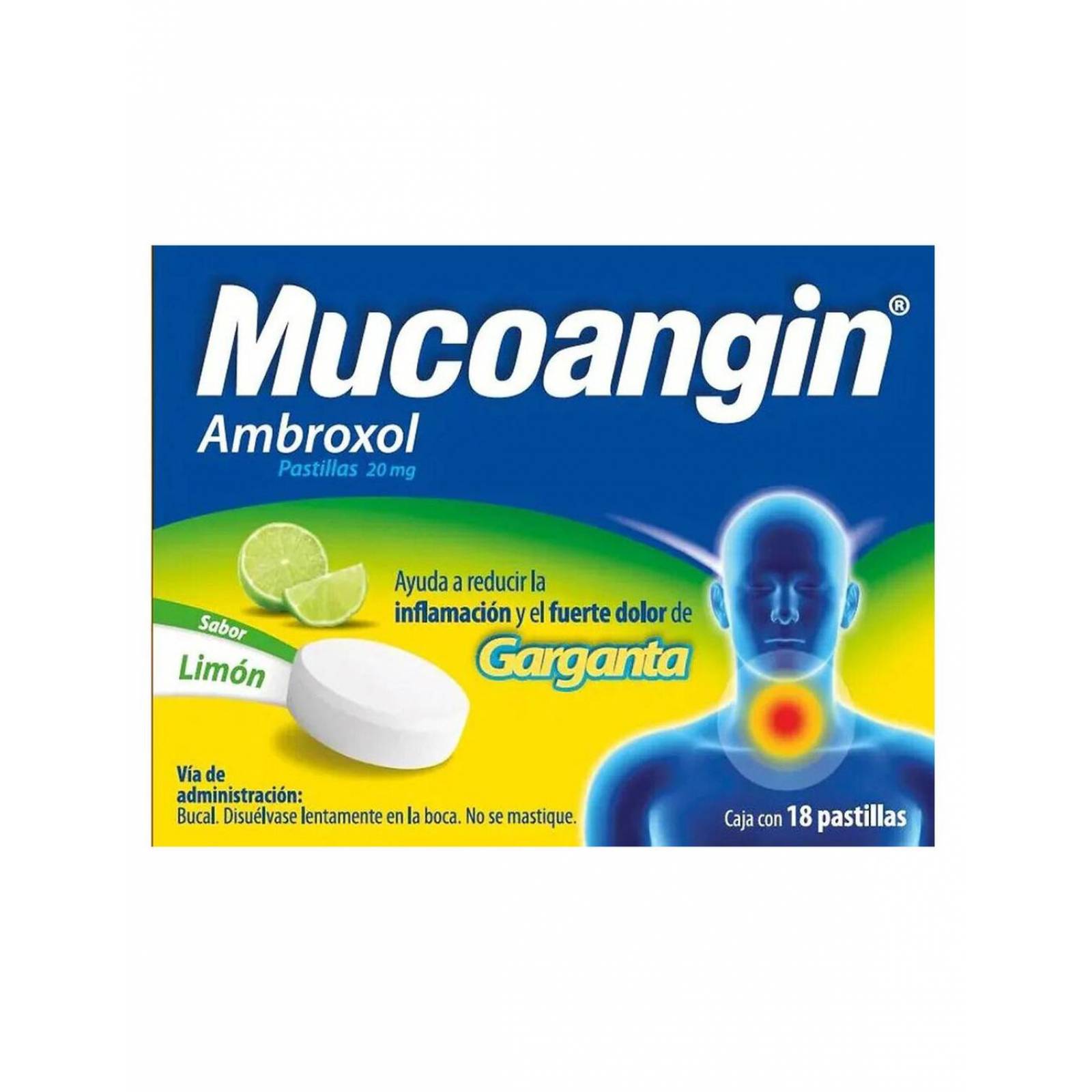 Mucoangin 20 mg Caja Con 18 Pastillas Sabor Limón