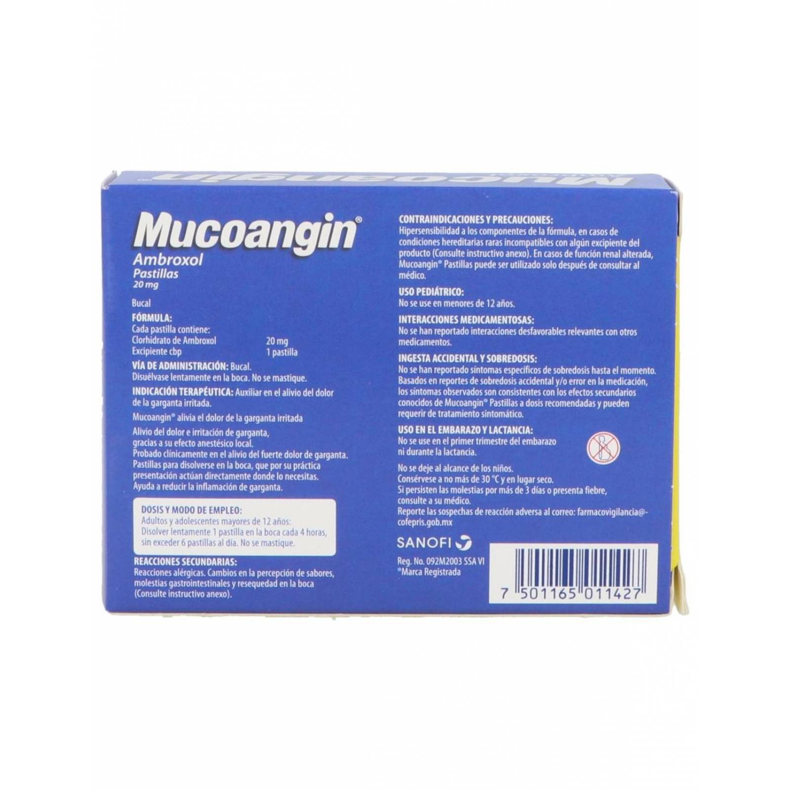 Mucoangin 20 mg Caja Con 18 Pastillas Sabor Limón