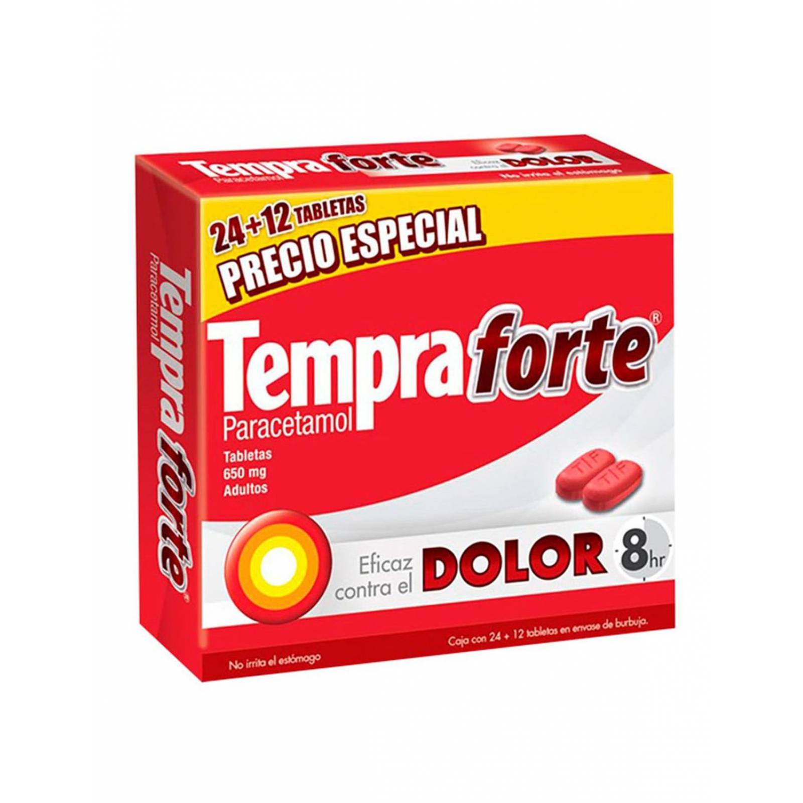 Tempra Forte 650 mg Caja con 24 + 12 Tabletas