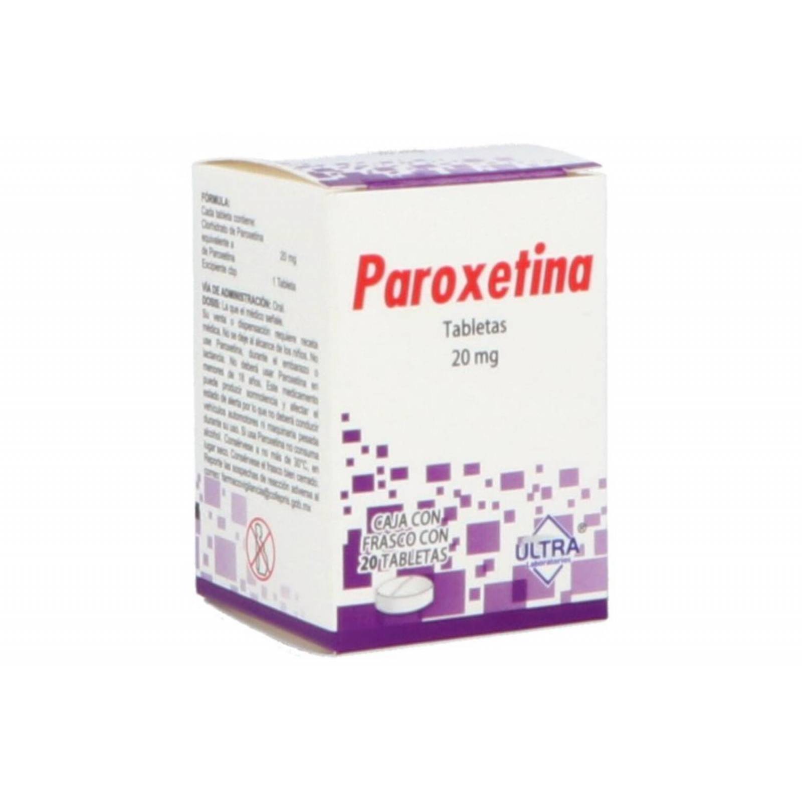Paroxetina 20 mg. 20 Tabletas 