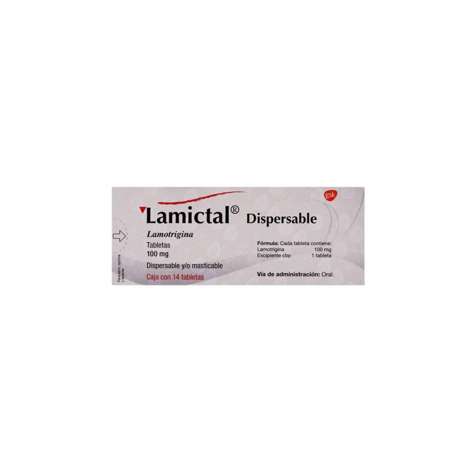 Lamictal Dispersable 100 mg Caja Con 14 Tabletas Sabor Grosella 