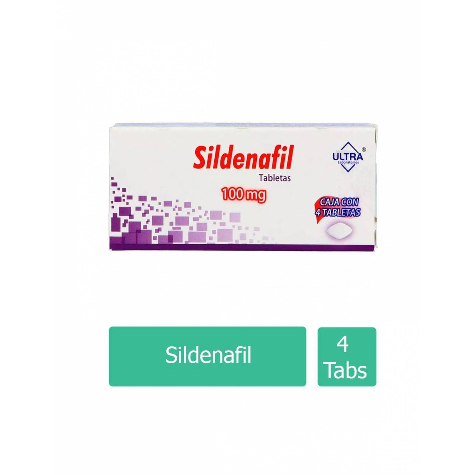 Sildenafil 100 mg Caja Con 4 tabletas 