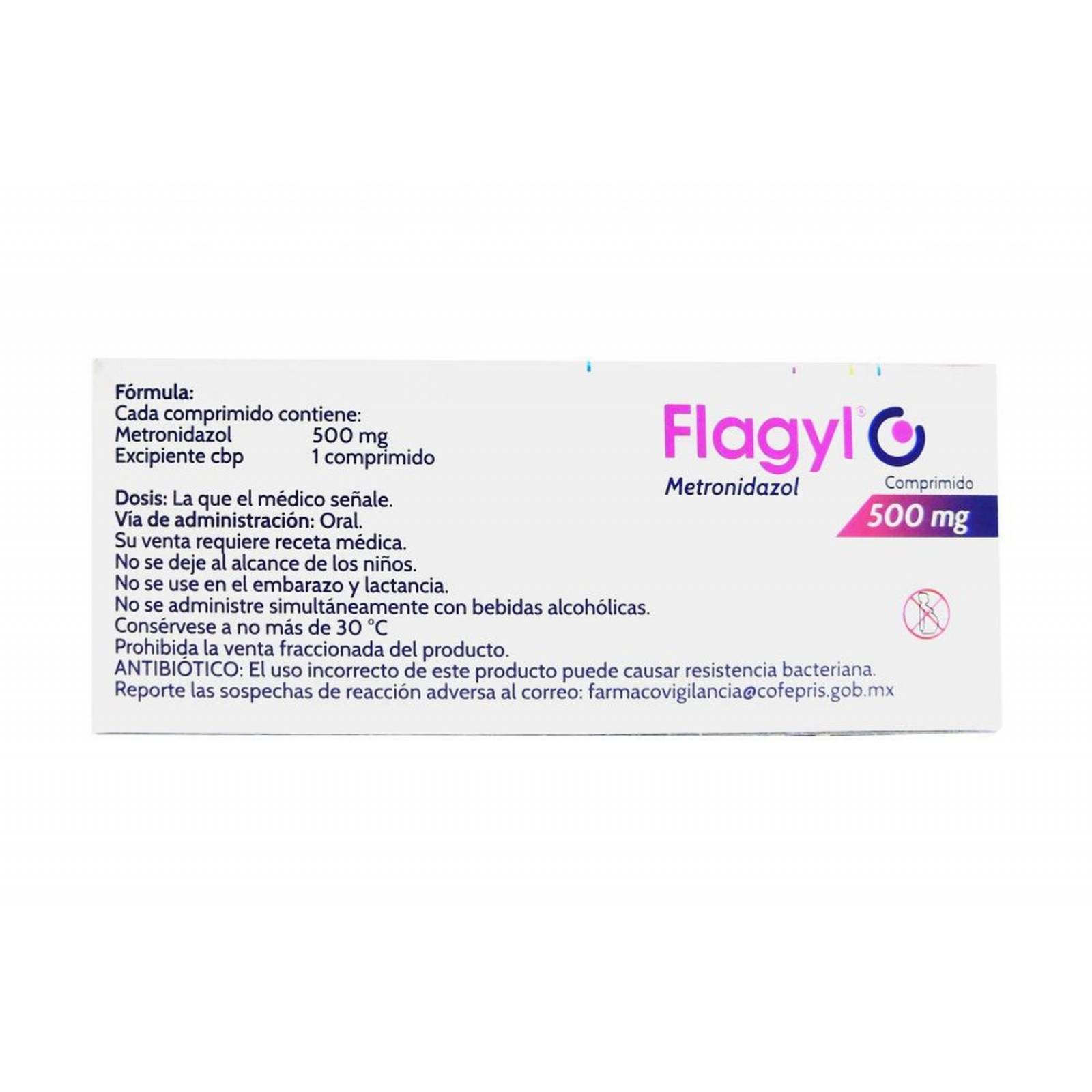 Flagyl 500 mg Caja Con 30 Comprimidos 