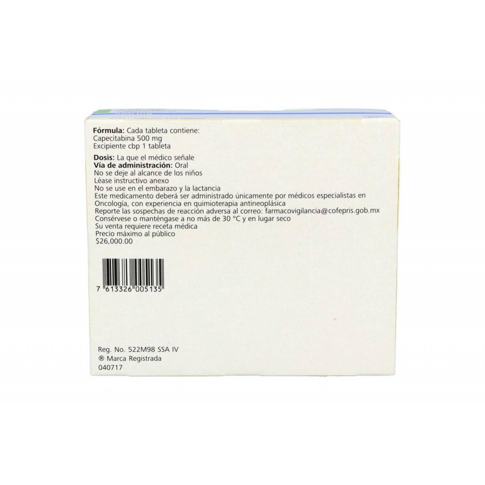 Xeloda 500 mg Caja Con 120 Tabletas. 