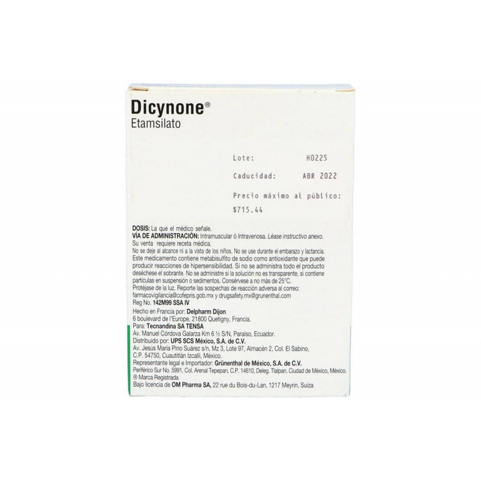 Dicynone 250 mg Caja Con 4 Ampolletas De 2 mL 