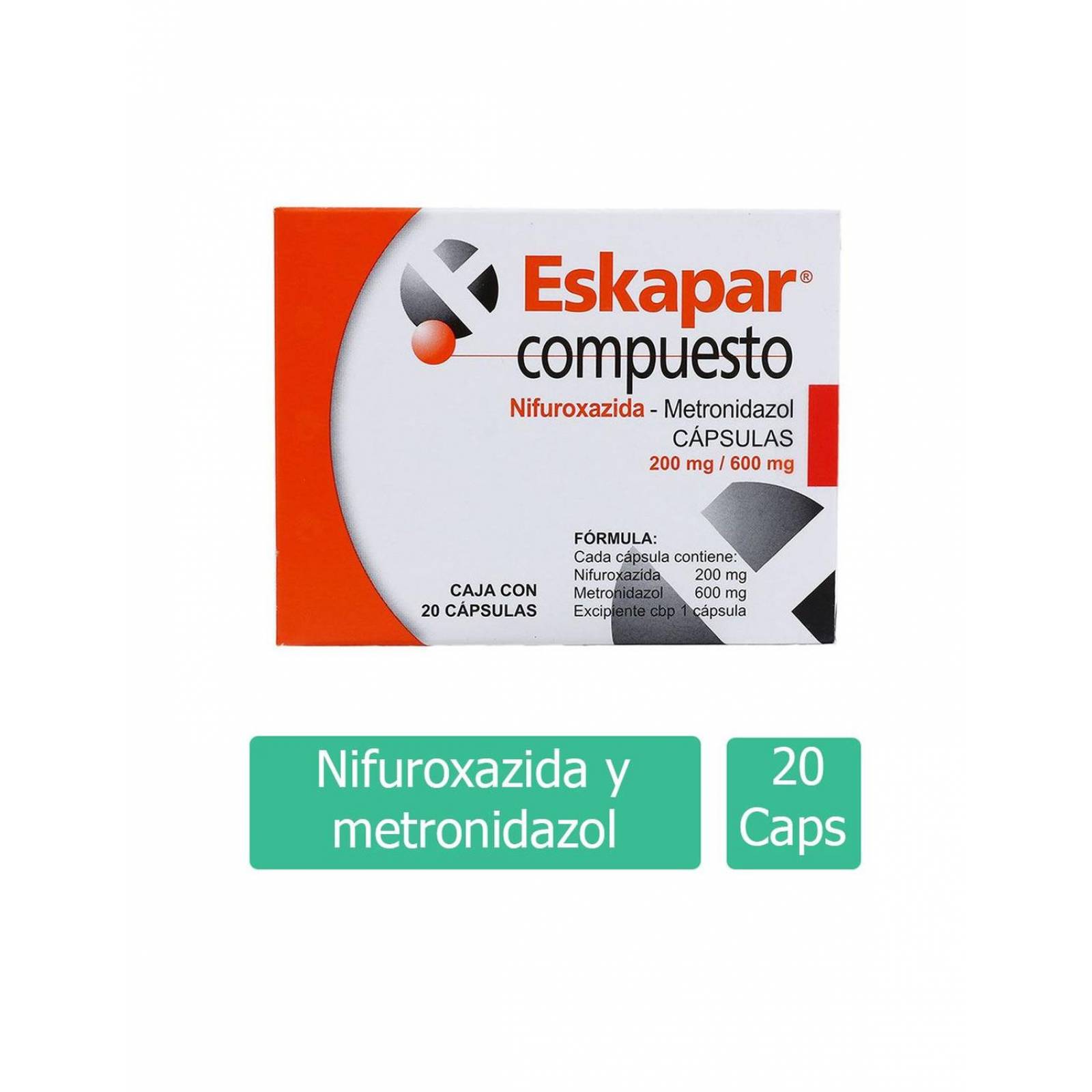 Eskapar Compuesto 200 mg / 600 mg Caja Con 20 Cápsulas 