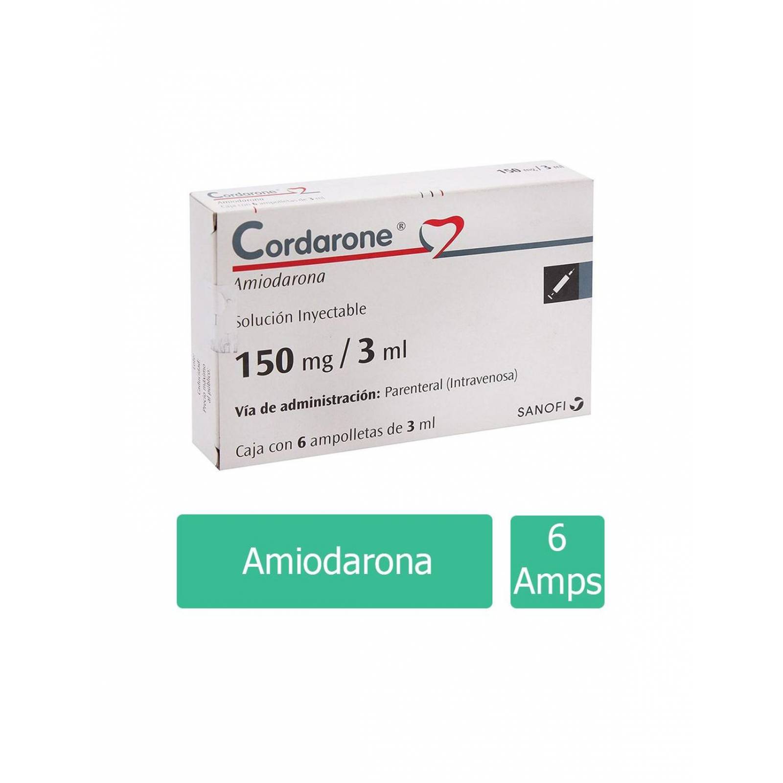 Cordarone 150 mg / 3 mL Caja Con 6 Ampolletas De 3 mL 