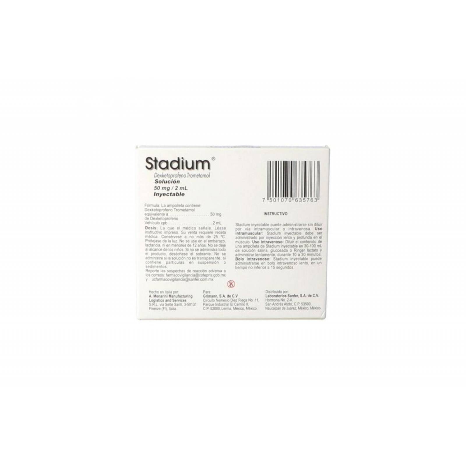 Stadium Solución Inyectable 50 mg Caja Con 3 Ampolletas 