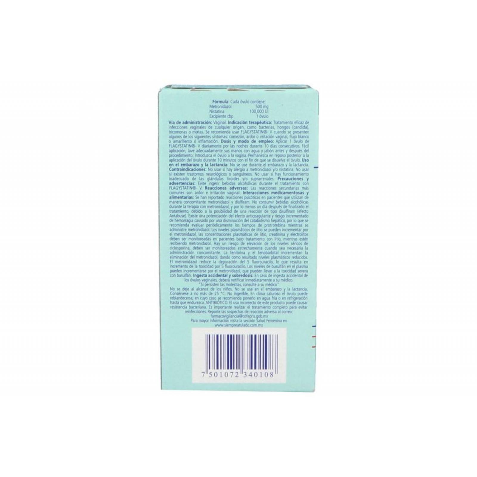 Flagystatin V 500 mg / 100,000 UI Caja Con 10 Óvulos 