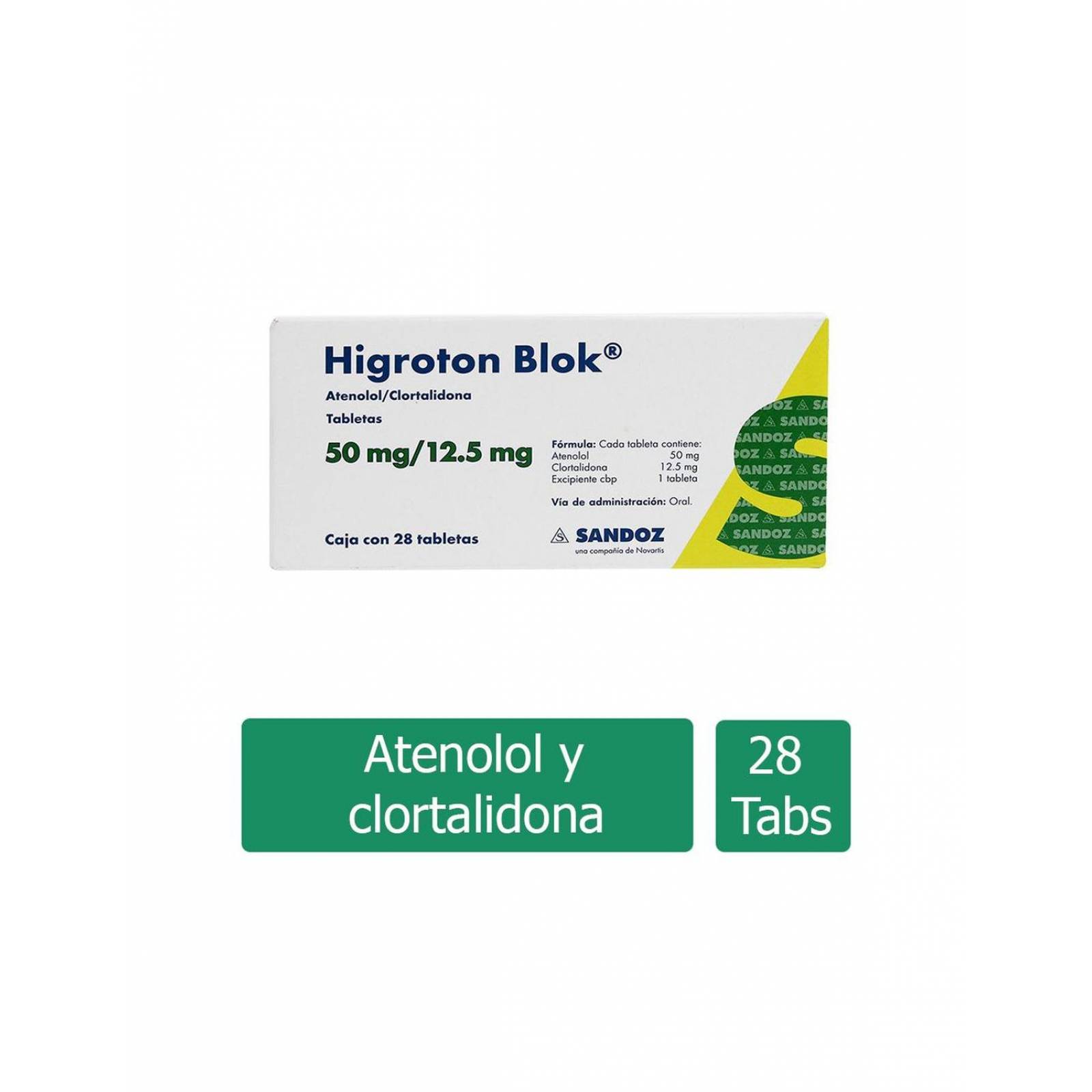 Higroton Blok 50 mg / 12.5 mg Caja Con 28 Tabletas 