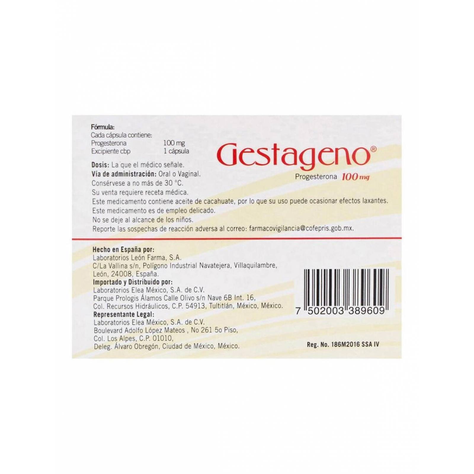 Gestageno 100 mg Caja Con 30 Cápsulas 