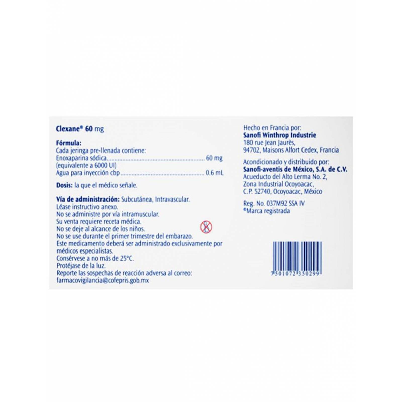 Clexane 60 mg Solución Caja Con 2 Jeringas Con 0.6 mL - RX 