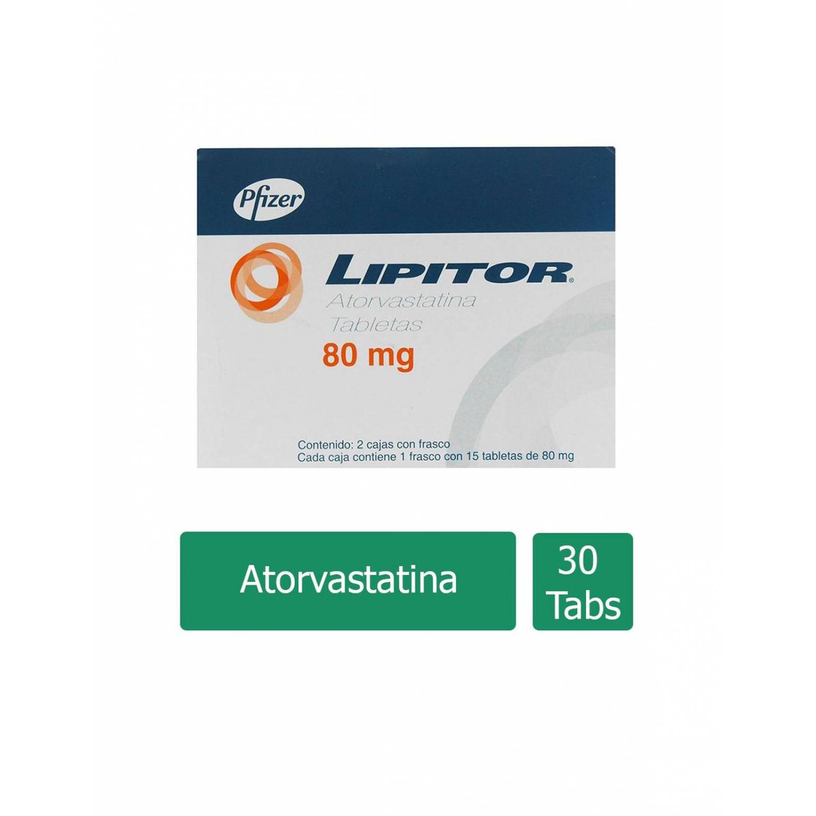 Lipitor 80 mg 2 Cajas Con Un Frasco Con 15 Tabletas Cada Uno 