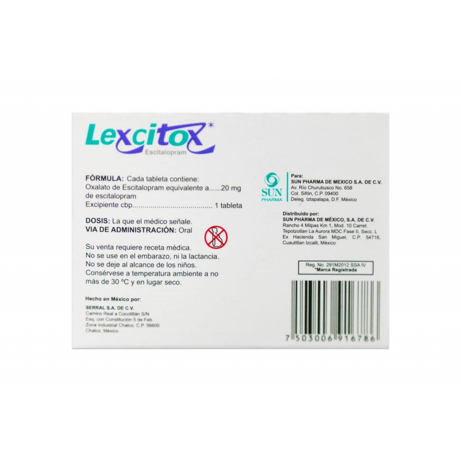 Lexcitox 20 mg Caja de 14 Tabletas 