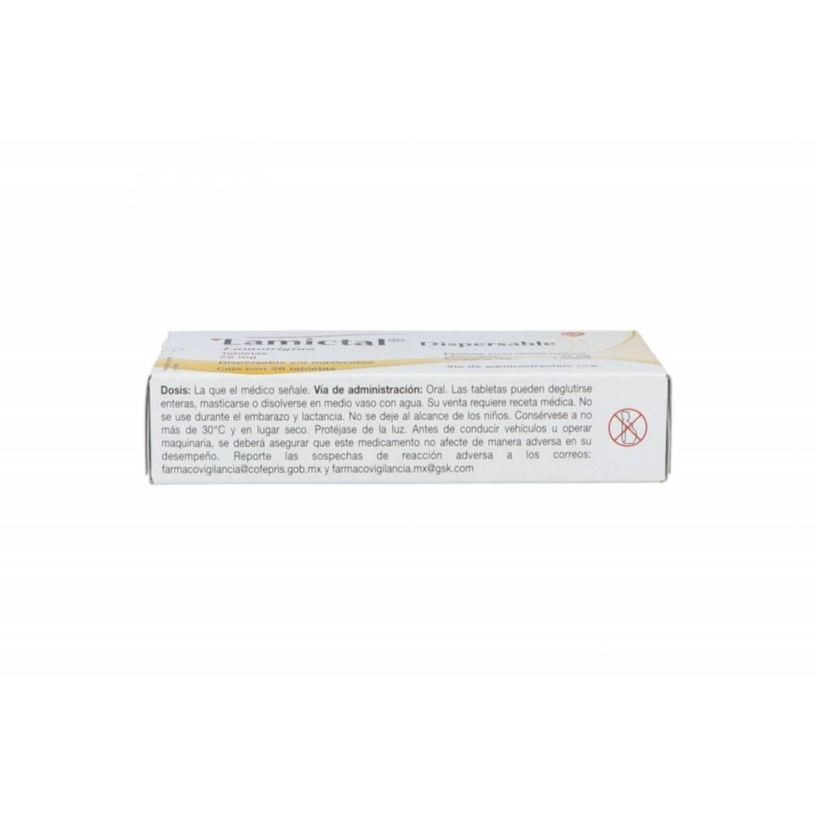 Lamictal Dispersable 25 mg Caja Con 28 Tabletas 