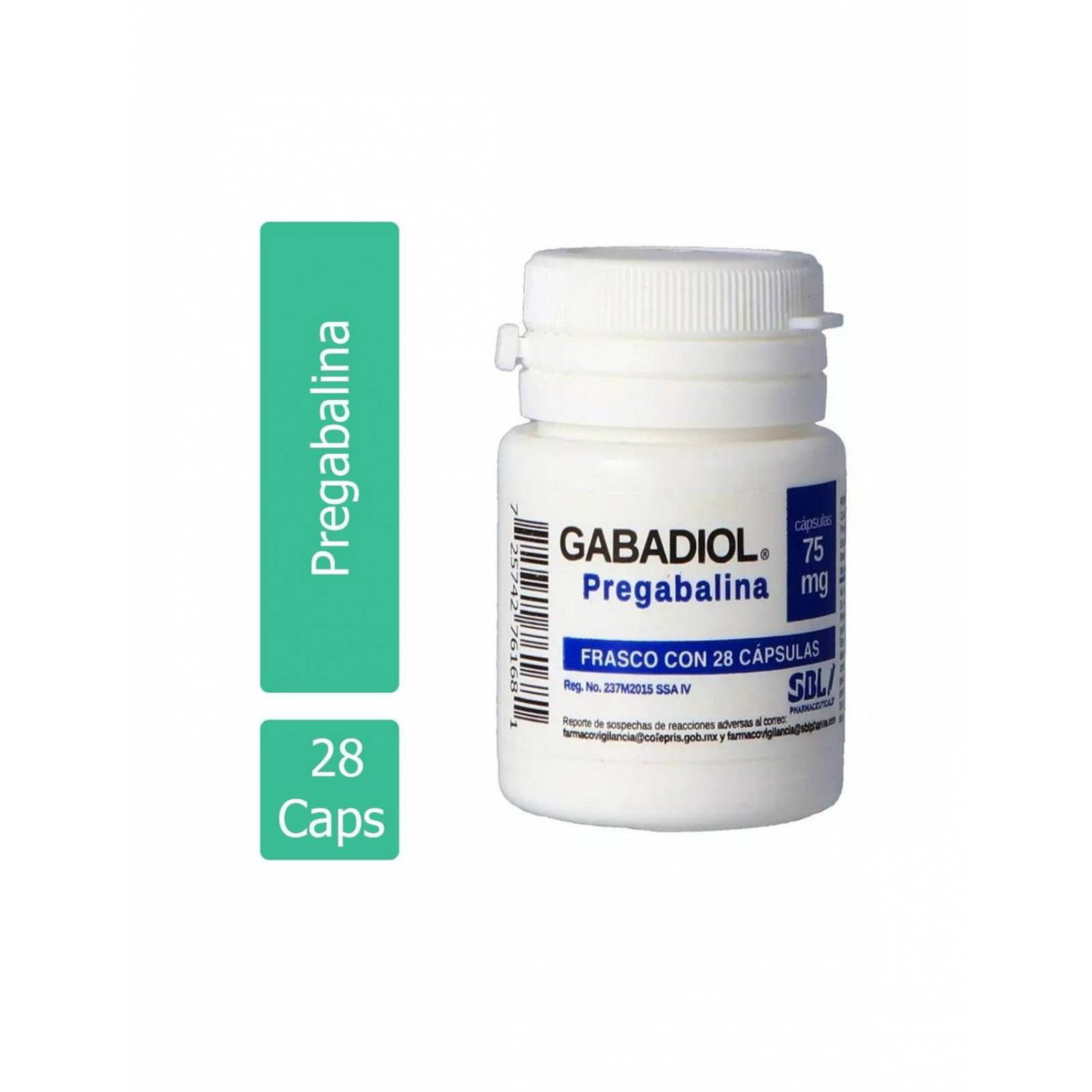 Gabadiol Pregabalina 75 mg Frasco Con 28 Cápsulas 