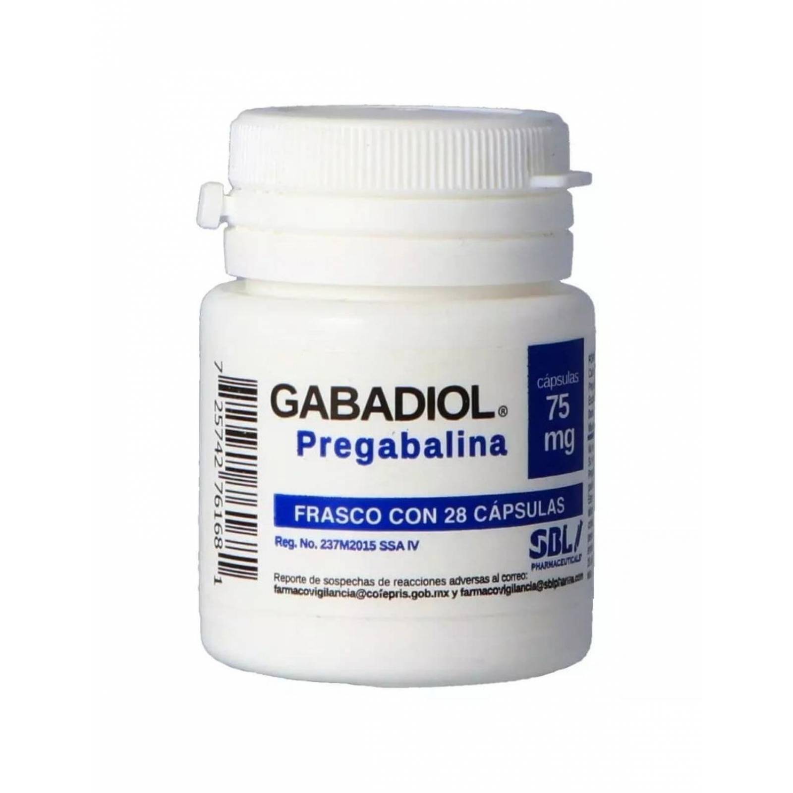 Gabadiol Pregabalina 75 mg Frasco Con 28 Cápsulas 