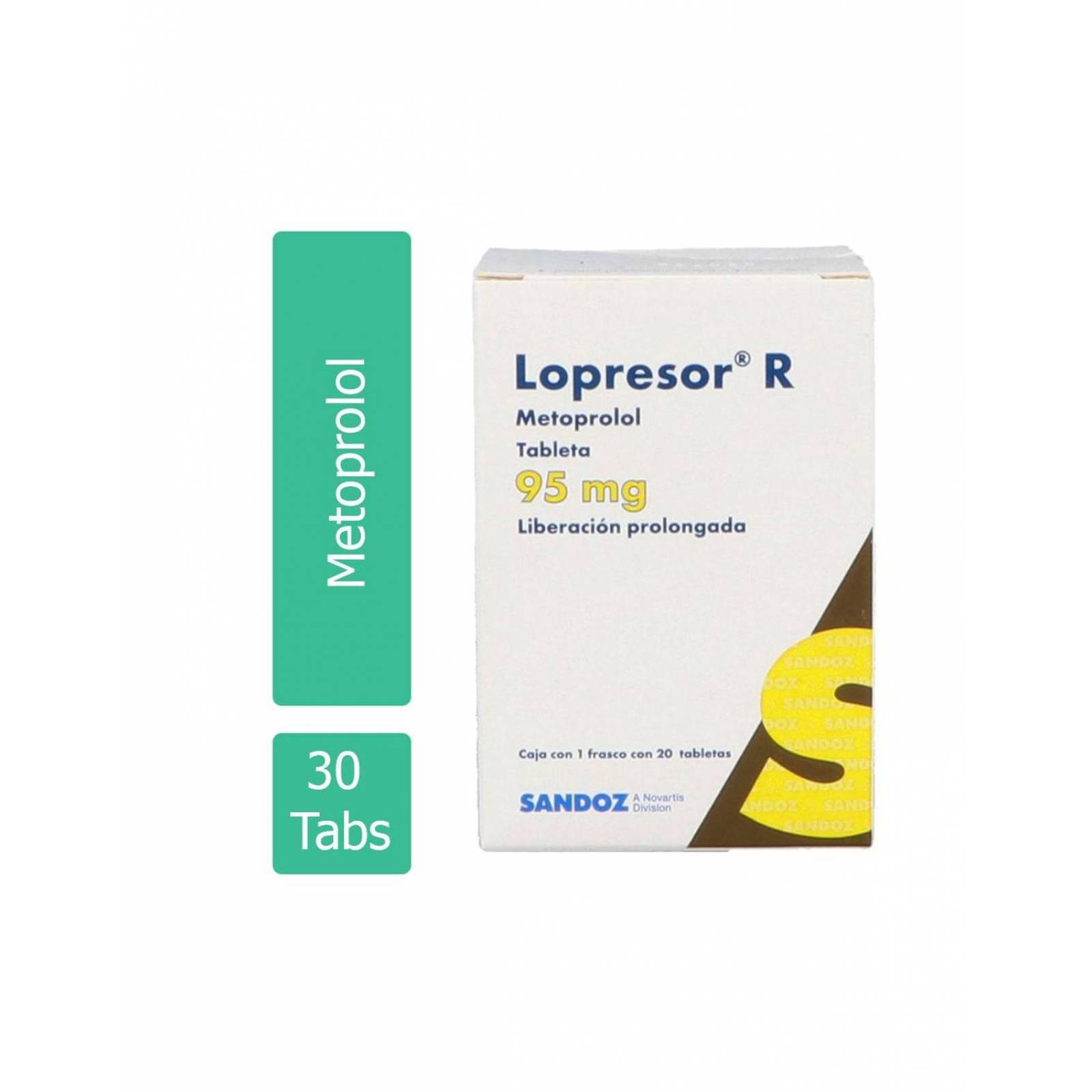 Lopresor R 95 mg Caja con Frasco Con 20 Tabletas 