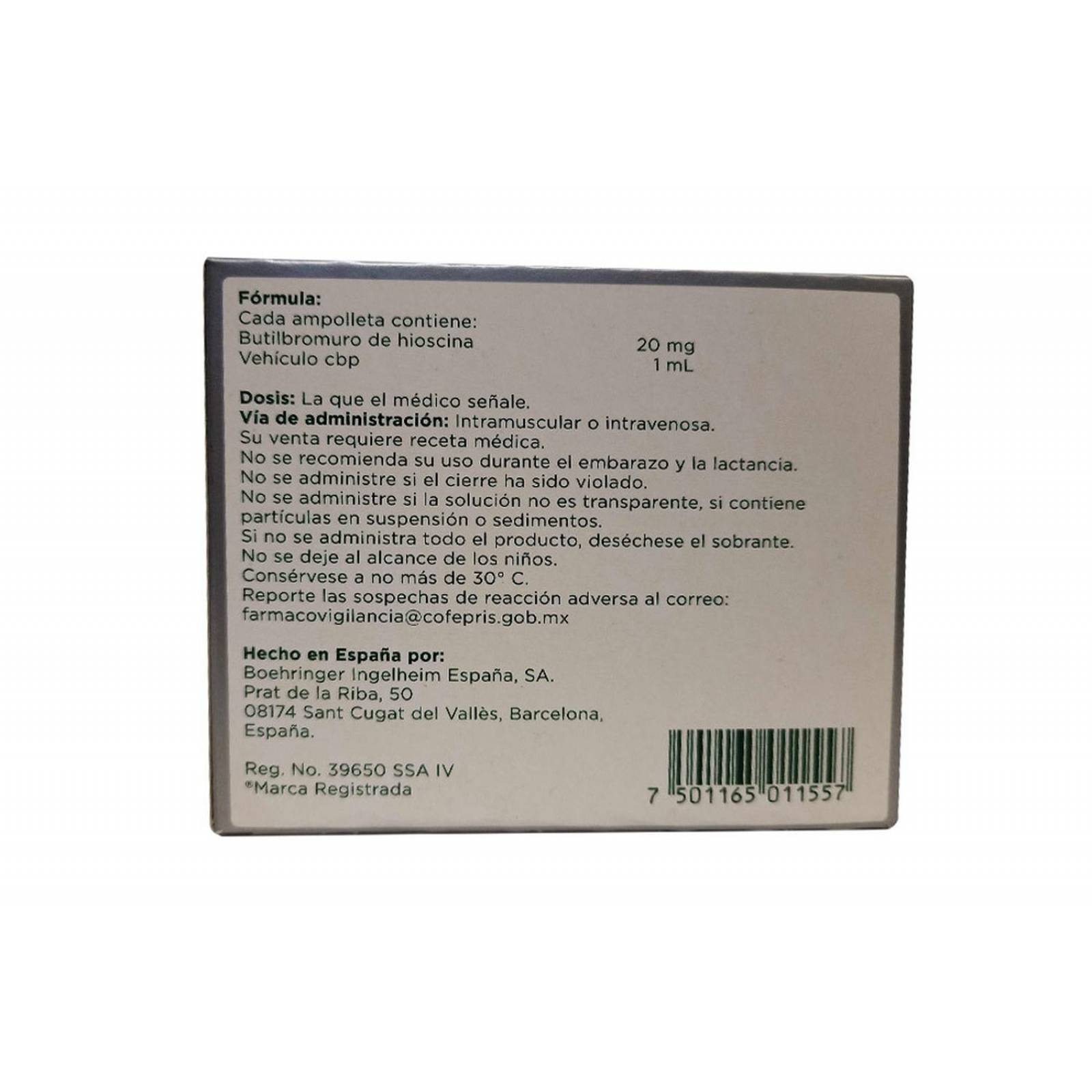 Buscapina 20mg/mL Solución Inyectable Caja Con 3 Ampolletas De 1mL 