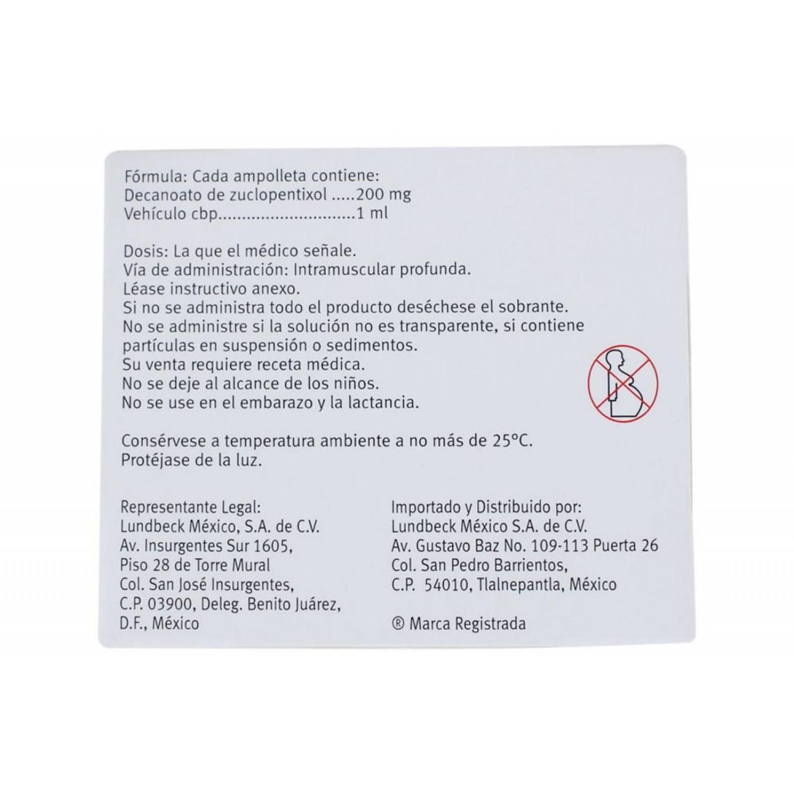 Clopixol Depot Solución Inyectable 200 mg / 1 mL Caja Con Una Ampolleta 1 mL 