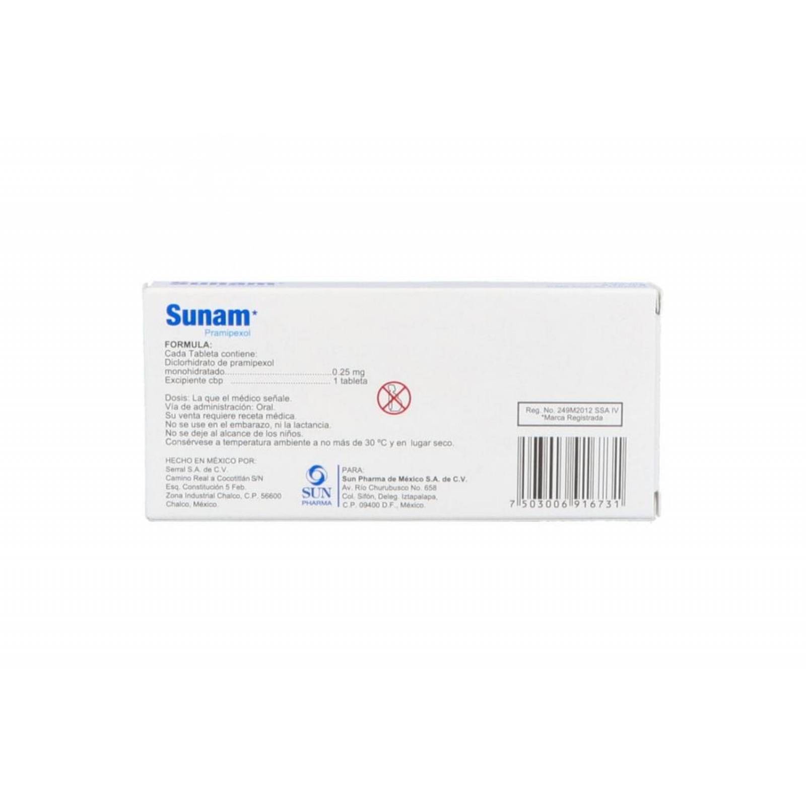 Sunam 0.25 mg Caja Con 30 Tabletas 