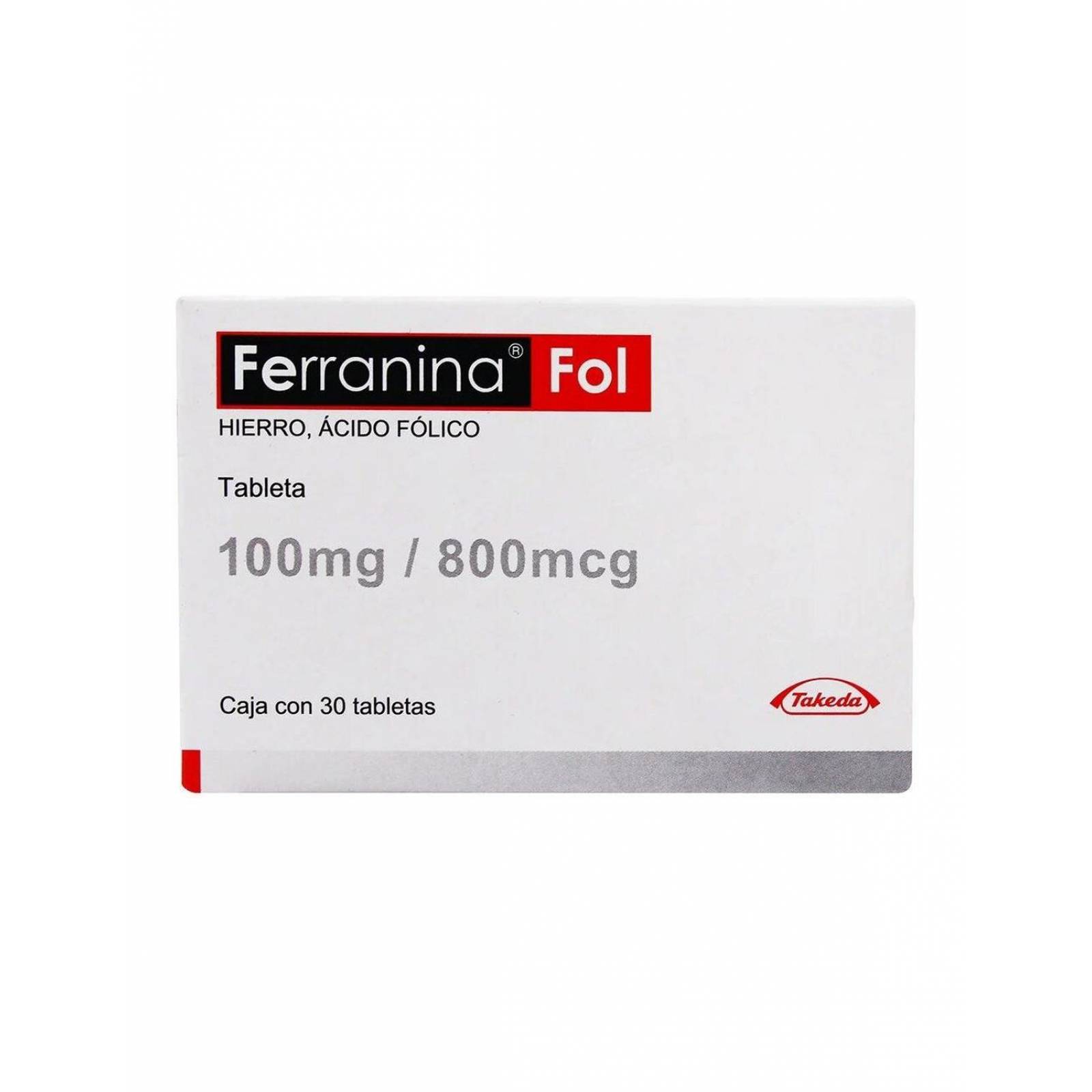 Ferranina Fol 100 mg / 800 mcg Caja Con 30 Tabletas 