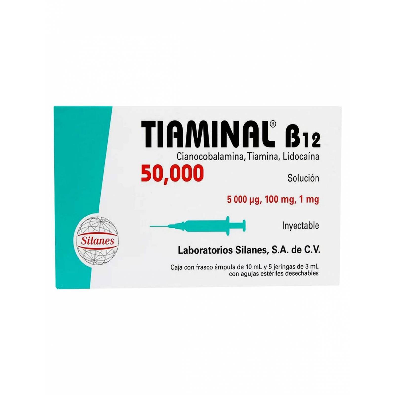 Tiaminal B12 50000 Caja Con Frasco Ámpula De 10 mL y 5 Jeringas 