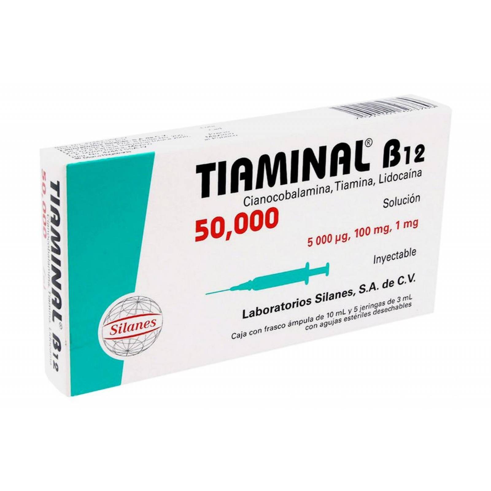 Tiaminal B12 50000 Caja Con Frasco Ámpula De 10 mL y 5 Jeringas 