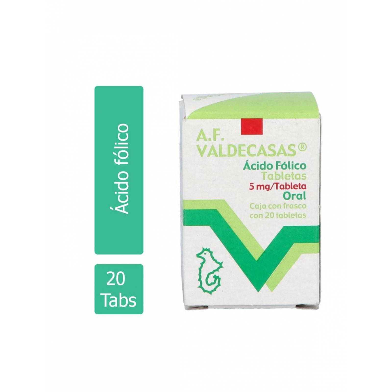 Ácido Fólico 5 mg Caja Con Frasco Con 20 Tabletas 