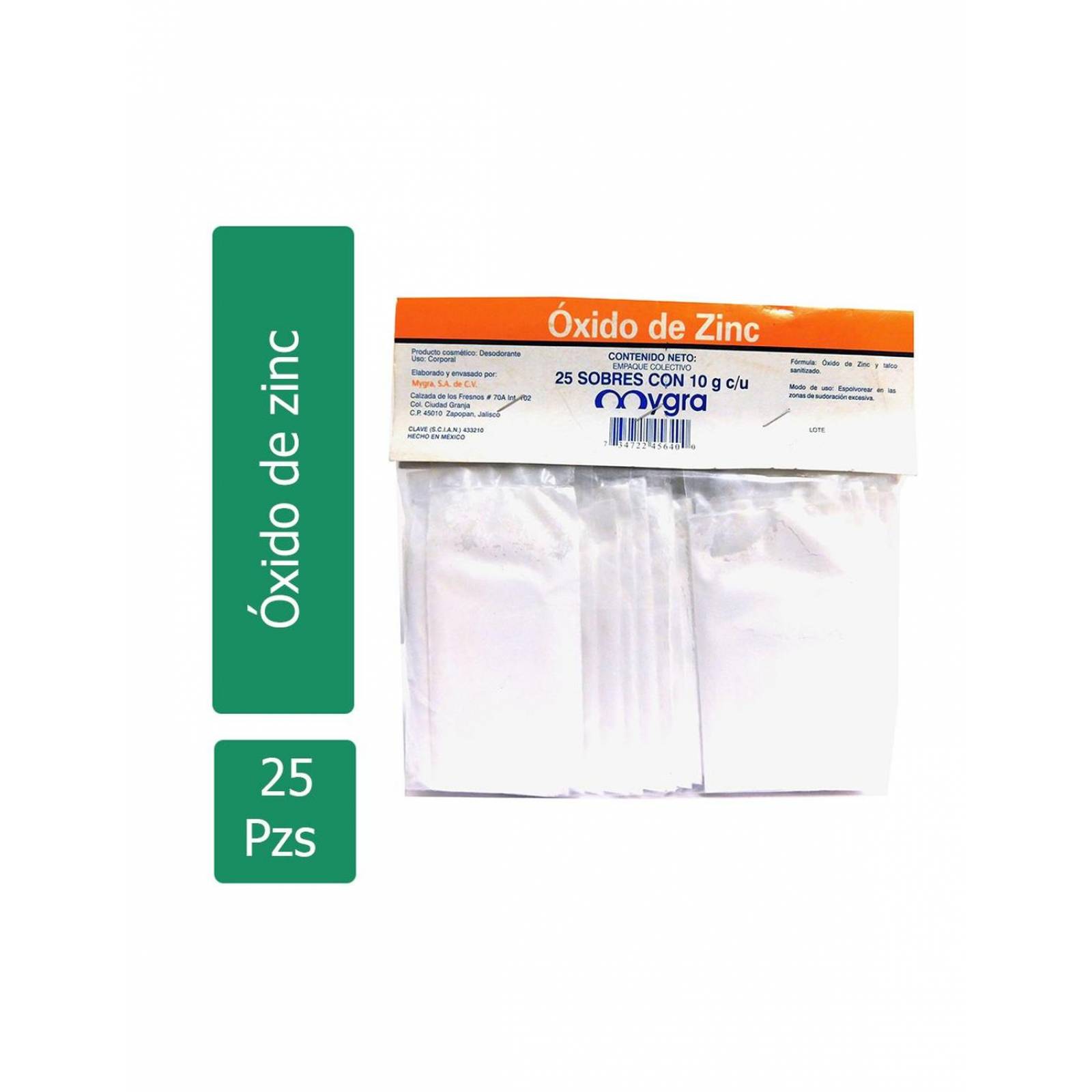 Oxido De Zinc Empaque Con 25 Sobres Con 10 g 