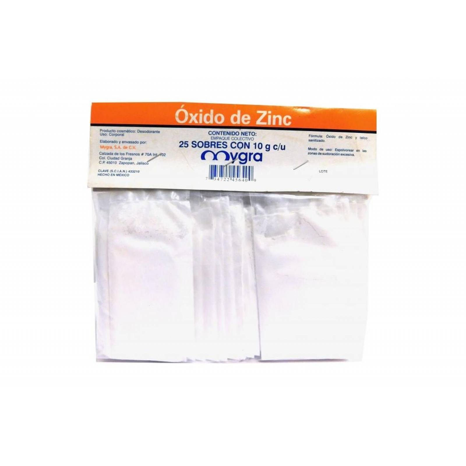 Oxido De Zinc Empaque Con 25 Sobres Con 10 g 