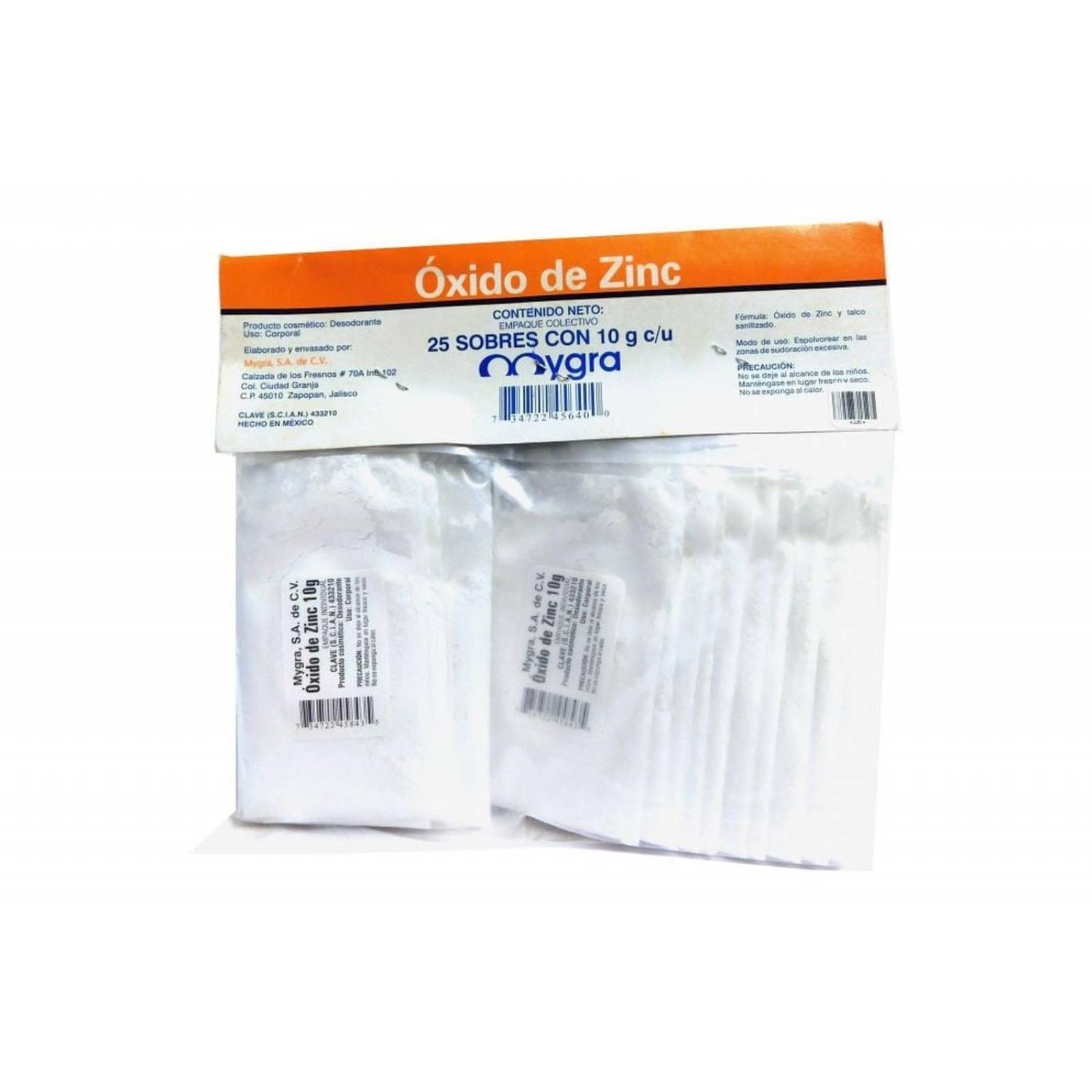 Oxido De Zinc Empaque Con 25 Sobres Con 10 g 