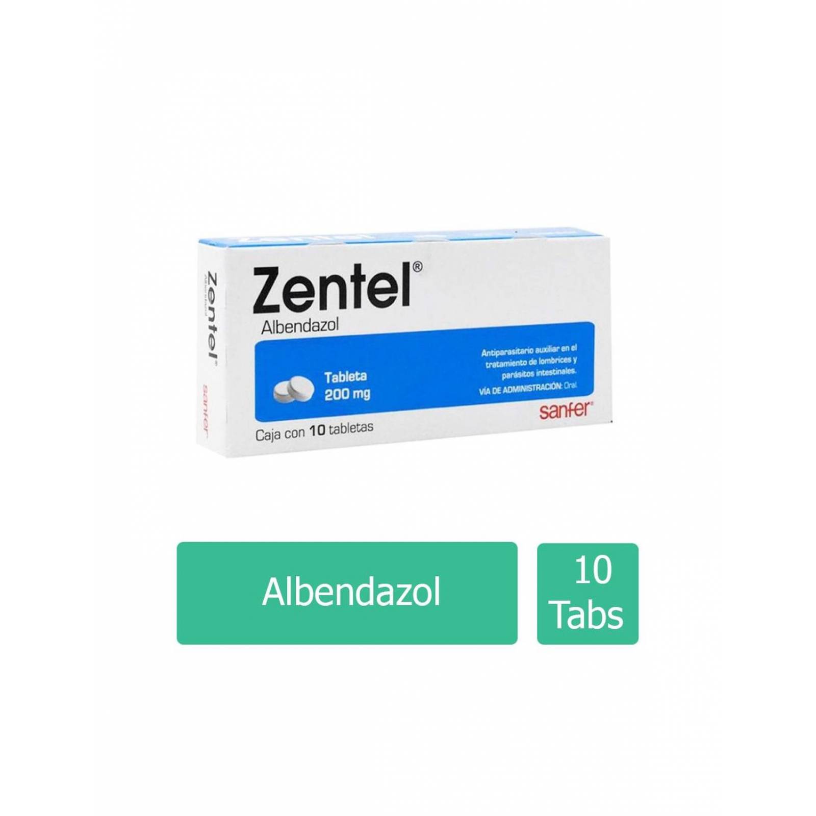 Zentel 200 mg Caja Con 10 Tabletas 