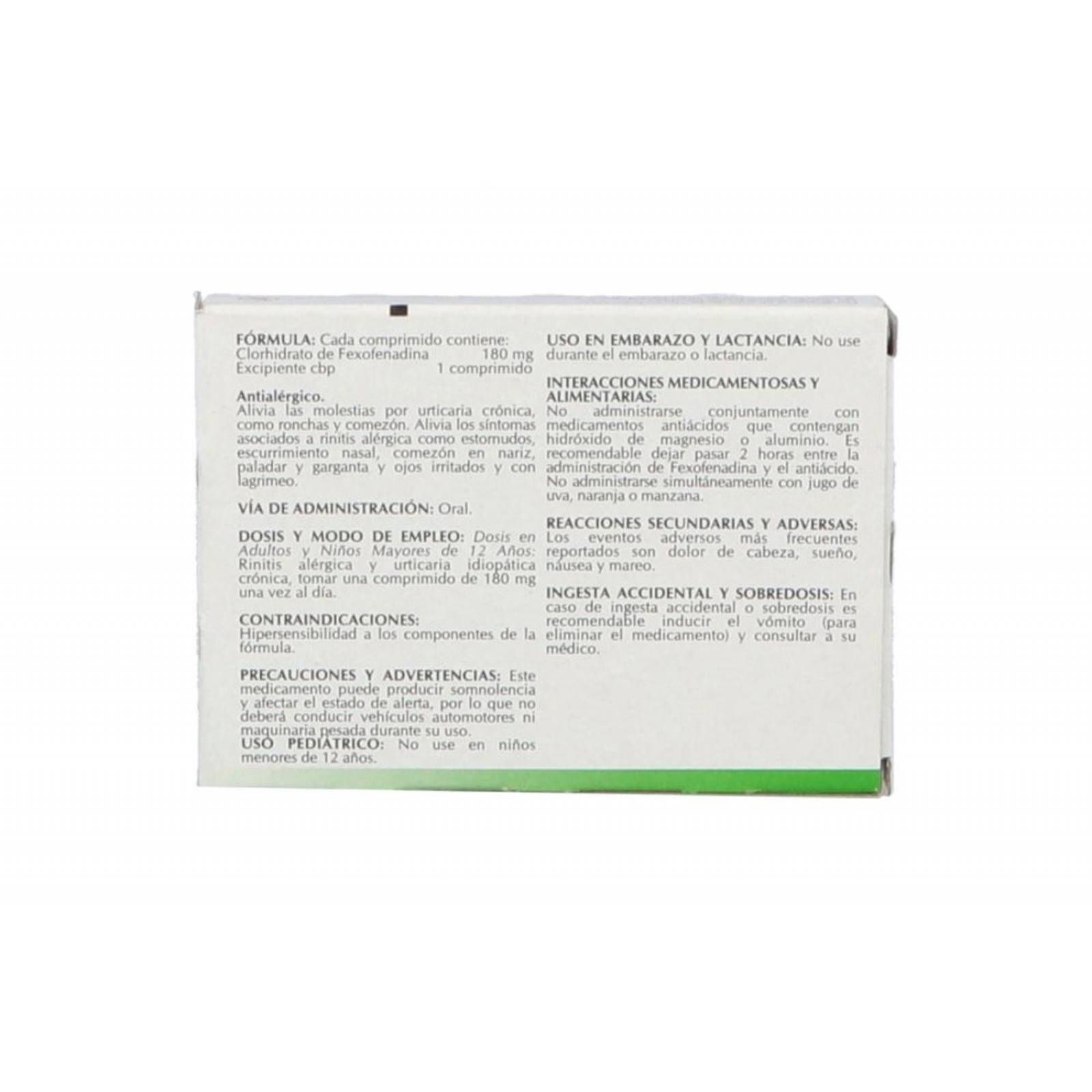 Fexofenadina 180 mg Caja Con 10 Comprimidos 